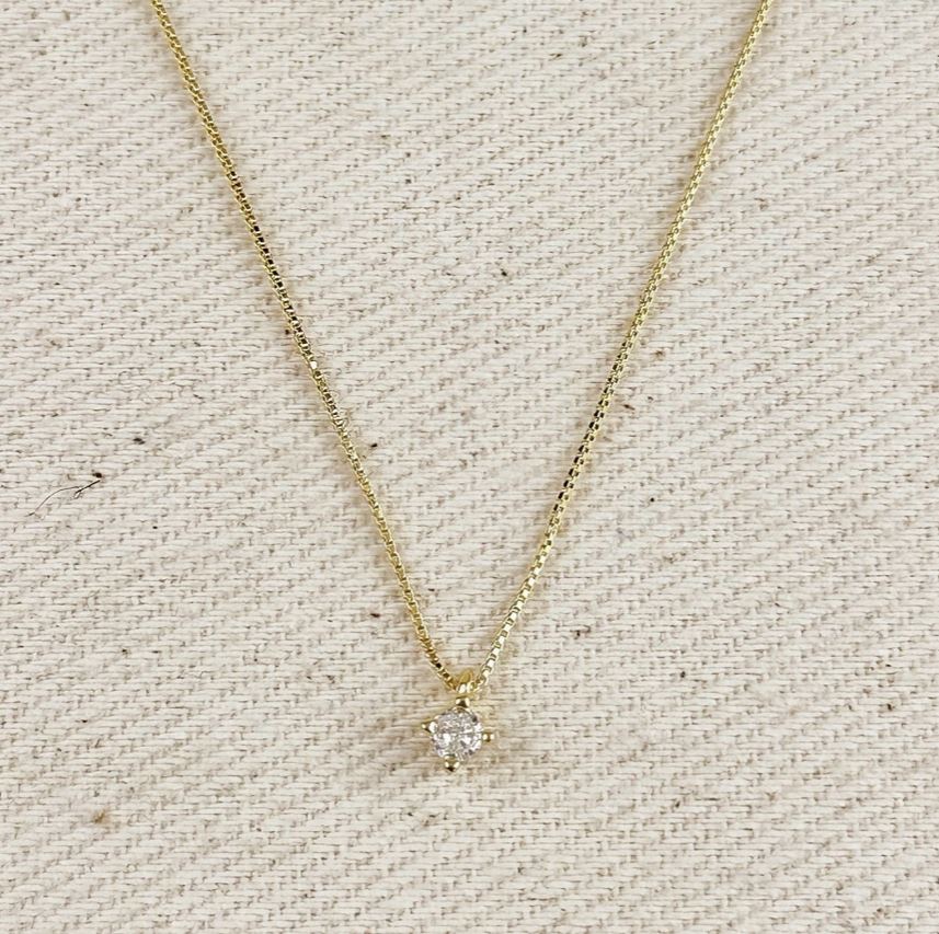 18k yellow gold filled mini cz solitaire necklace