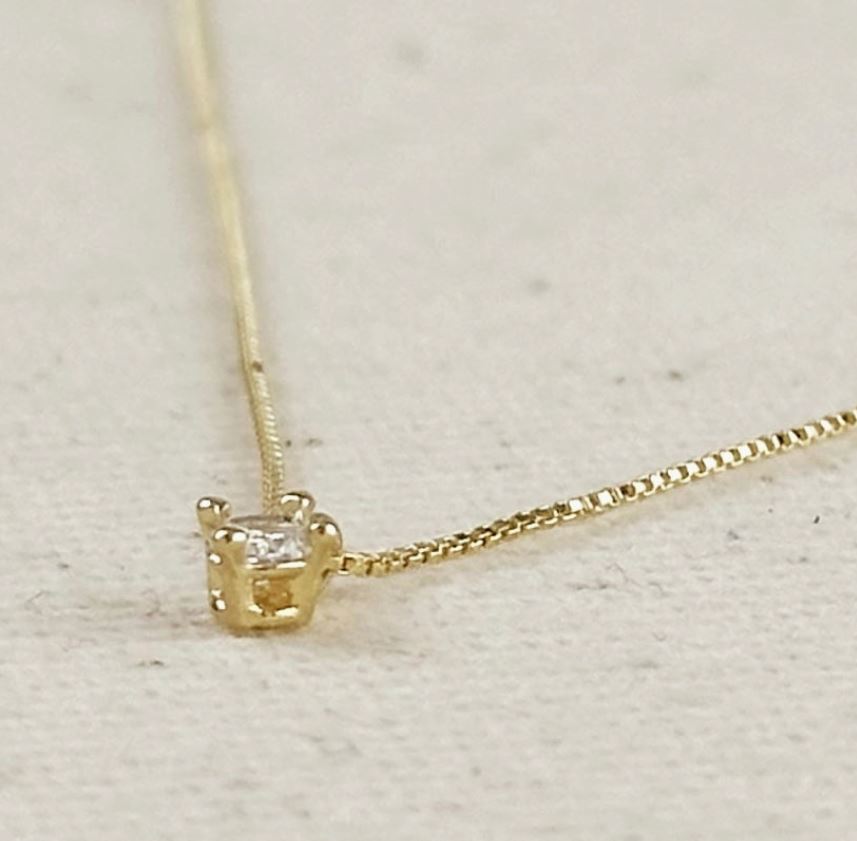 18k yellow gold filled mini cz solitaire necklace