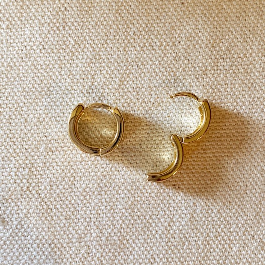 Gold Chunky Flat Clicker Hoop Earrings