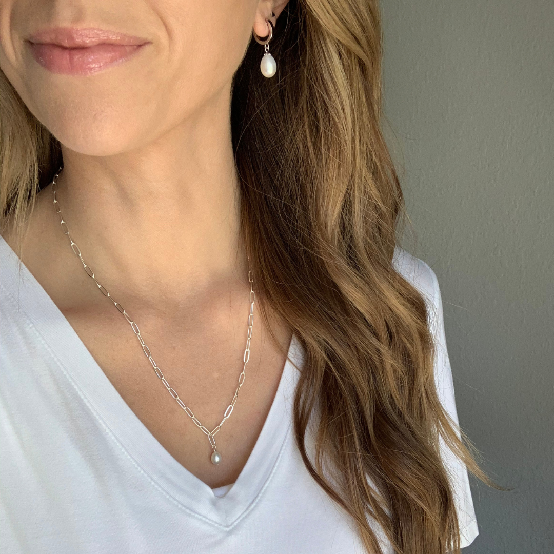Pearl Pendant on Sterling Silver Paperclip Chain
