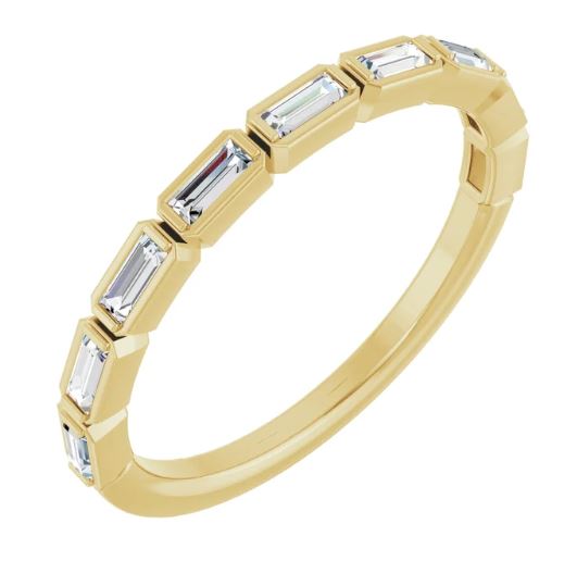 14k yellow gold baguette diamond band. Size 6. 0.27 carats.