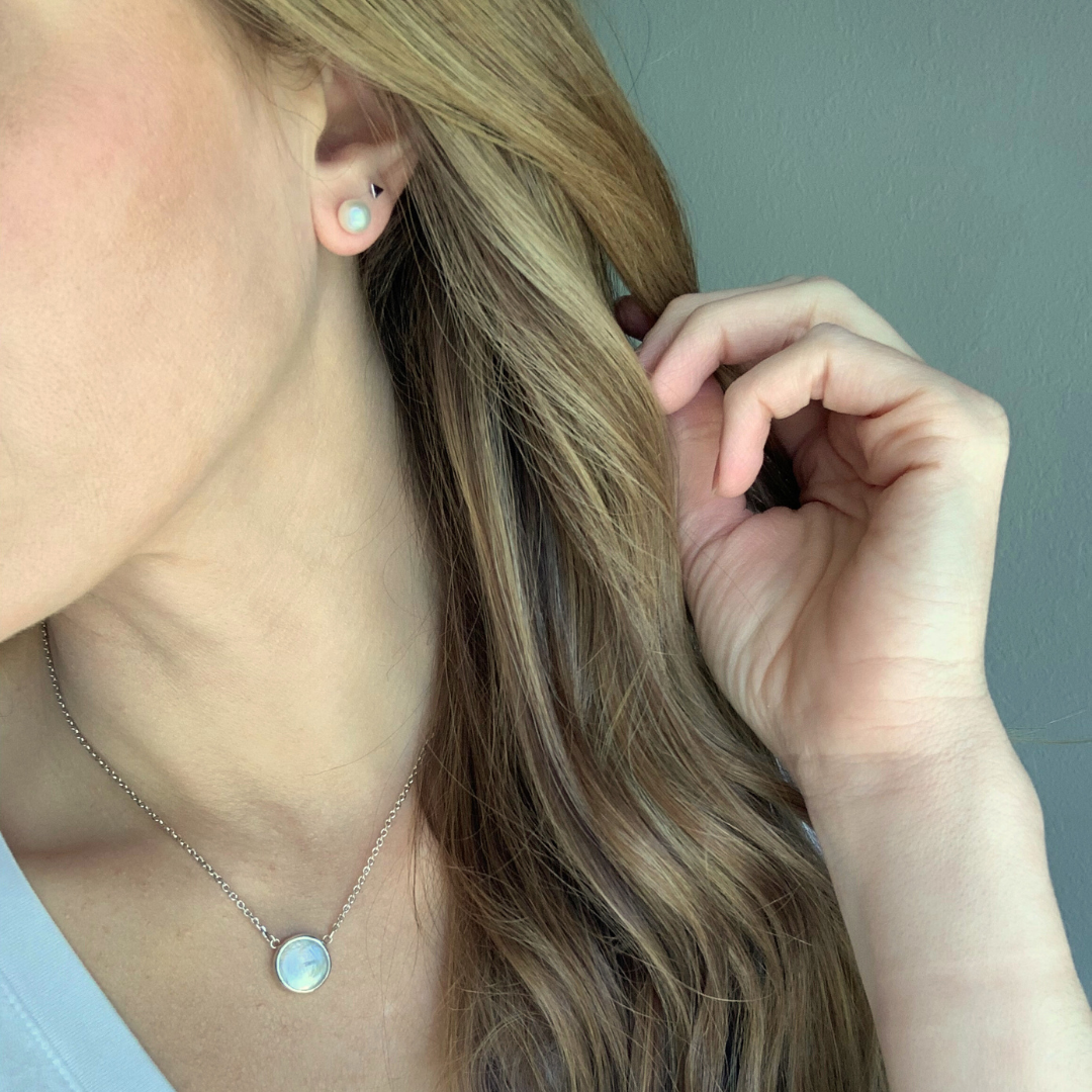 Sterling Silver Rhodium Plated 6-7mm Freshwater Cultured Pearl Stud Earrings