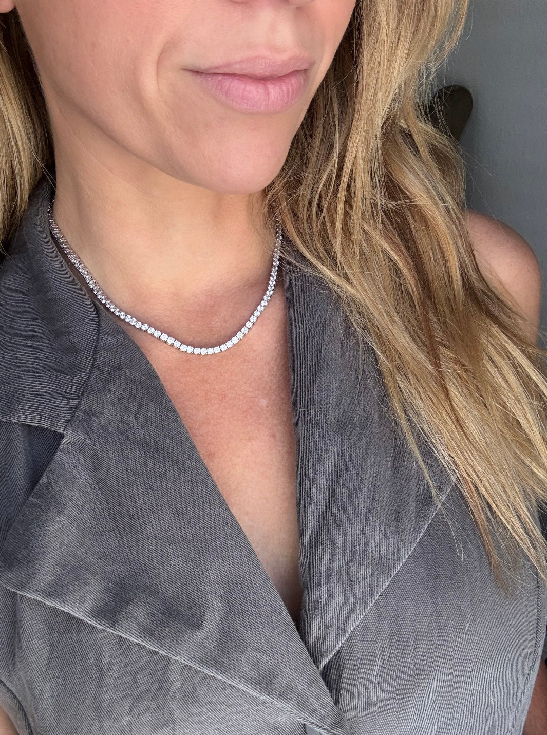 CZ tennis necklace - rhodium-plated sterling silver