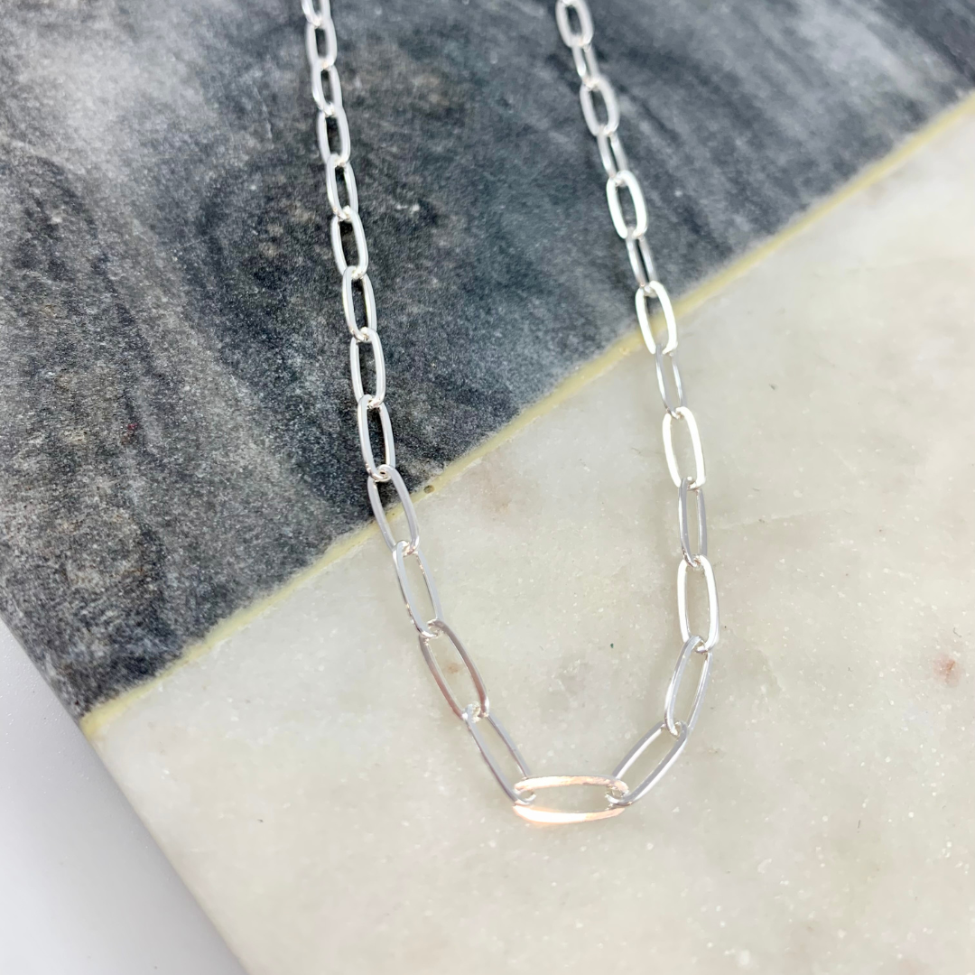 3.2 mm Wide Sterling Silver Paperclip Chain