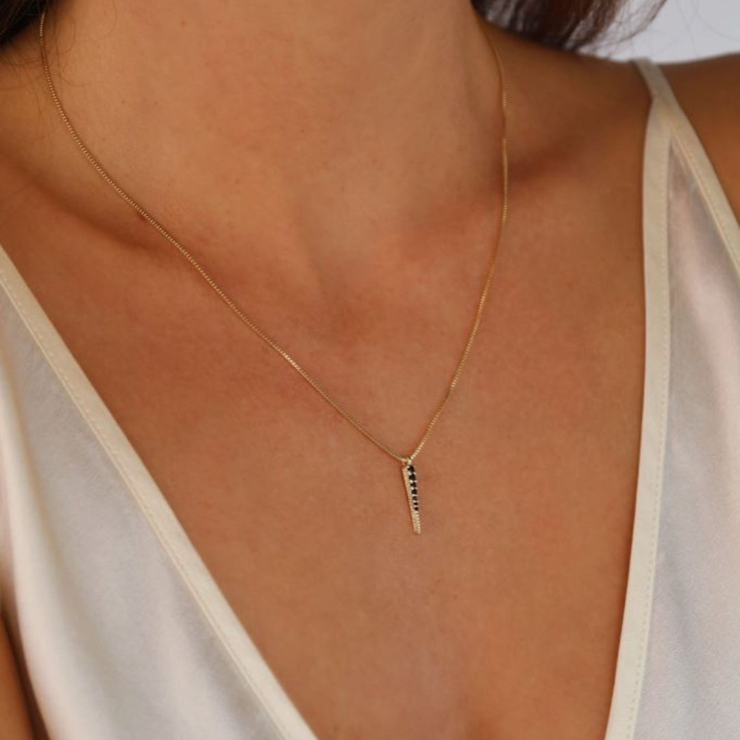 18k yellow gold filled black cz spear necklace