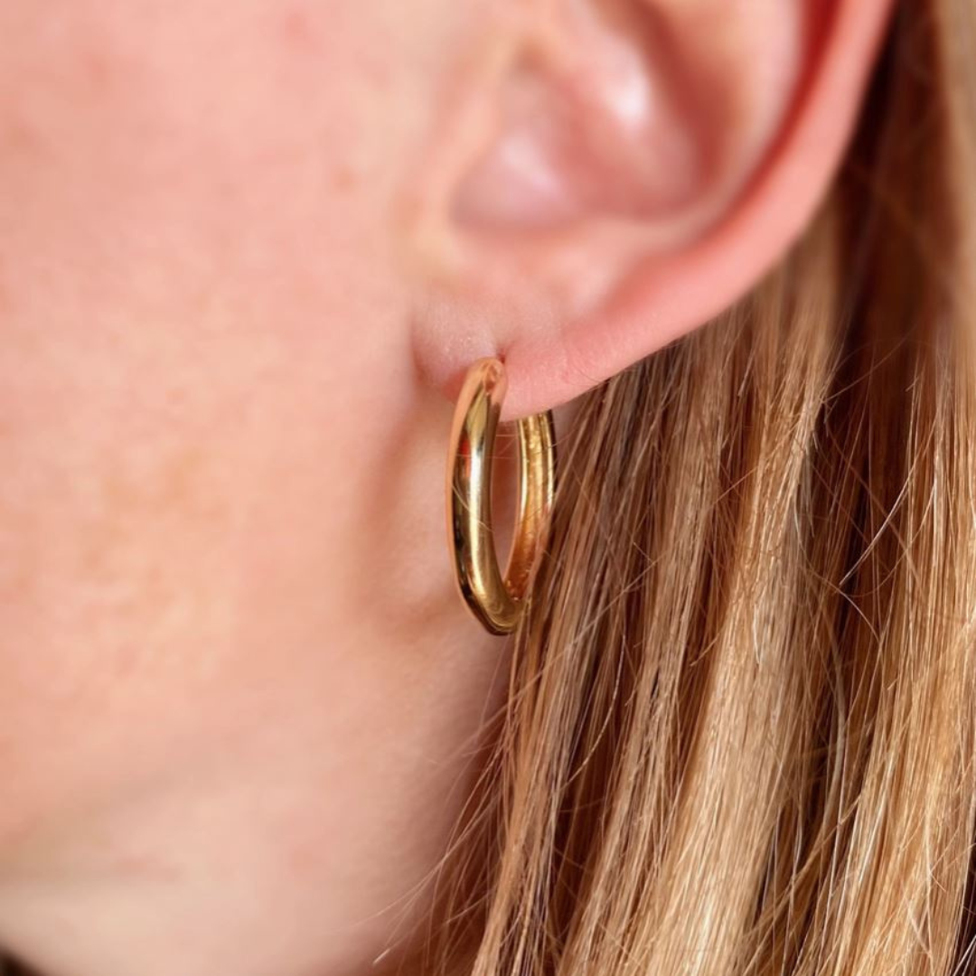 18k yellow gold filled medium size rounded hoop earring