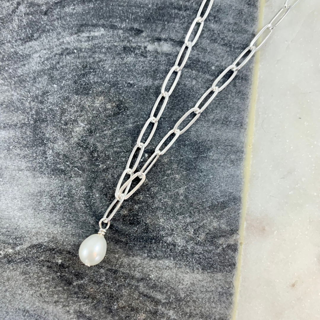 Pearl Pendant on Sterling Silver Paperclip Chain