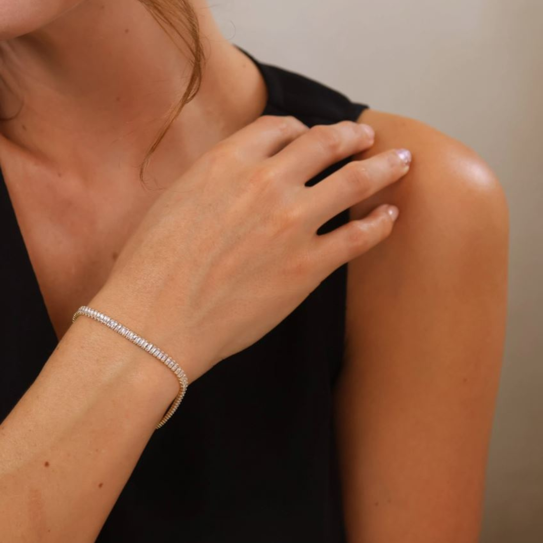 18k yellow gold filled baguette cz tennis bracelet