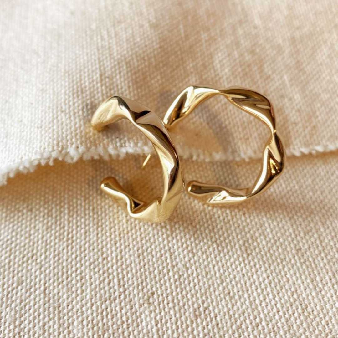 18k yellow gold filled medium size crimped hoop