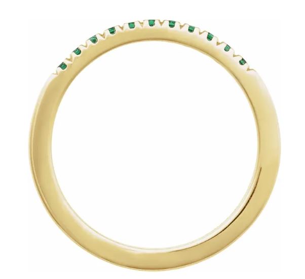 14k yellow gold lab grown emerald band totaling 1/6 carat