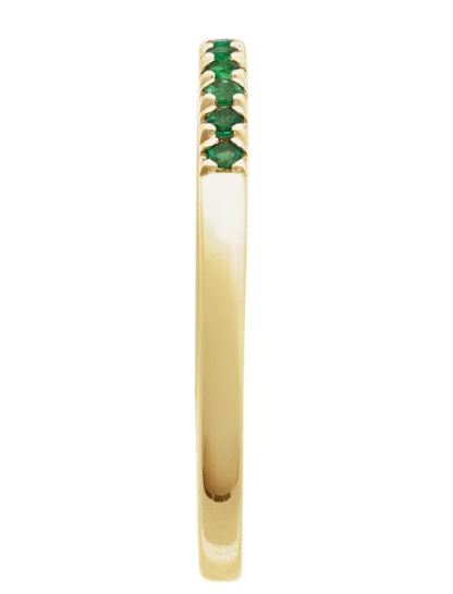 14k yellow gold lab grown emerald band totaling 1/6 carat