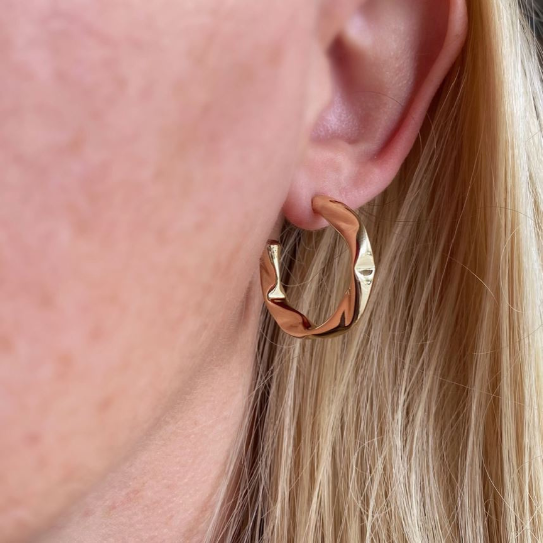 18k yellow gold filled medium size crimped hoop