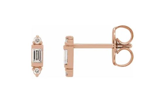 14k white gold diamond baguette earrings