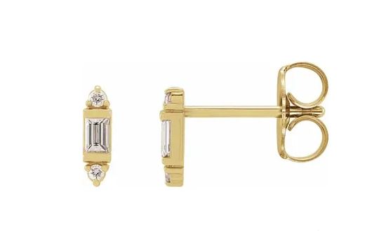 14k white gold diamond baguette earrings