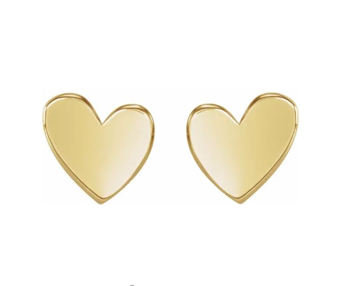 14k yellow asymmetrical heart earrings