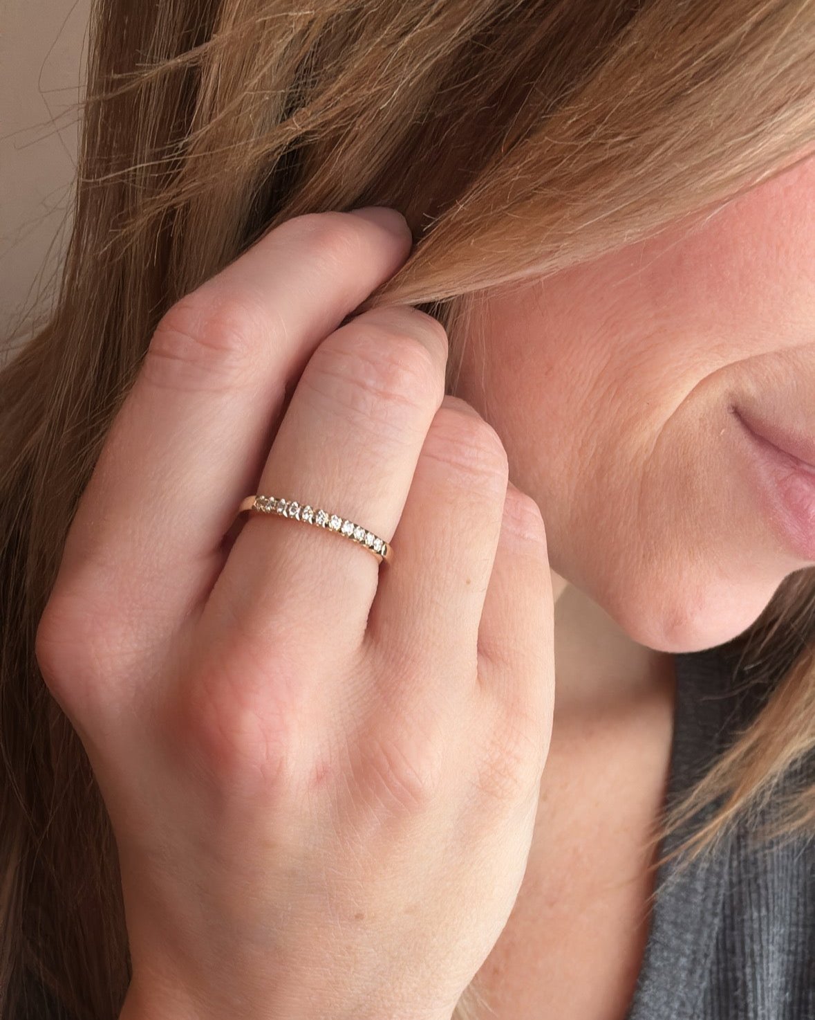 14k yellow gold lab grown diamond band totaling 1/6 carat.