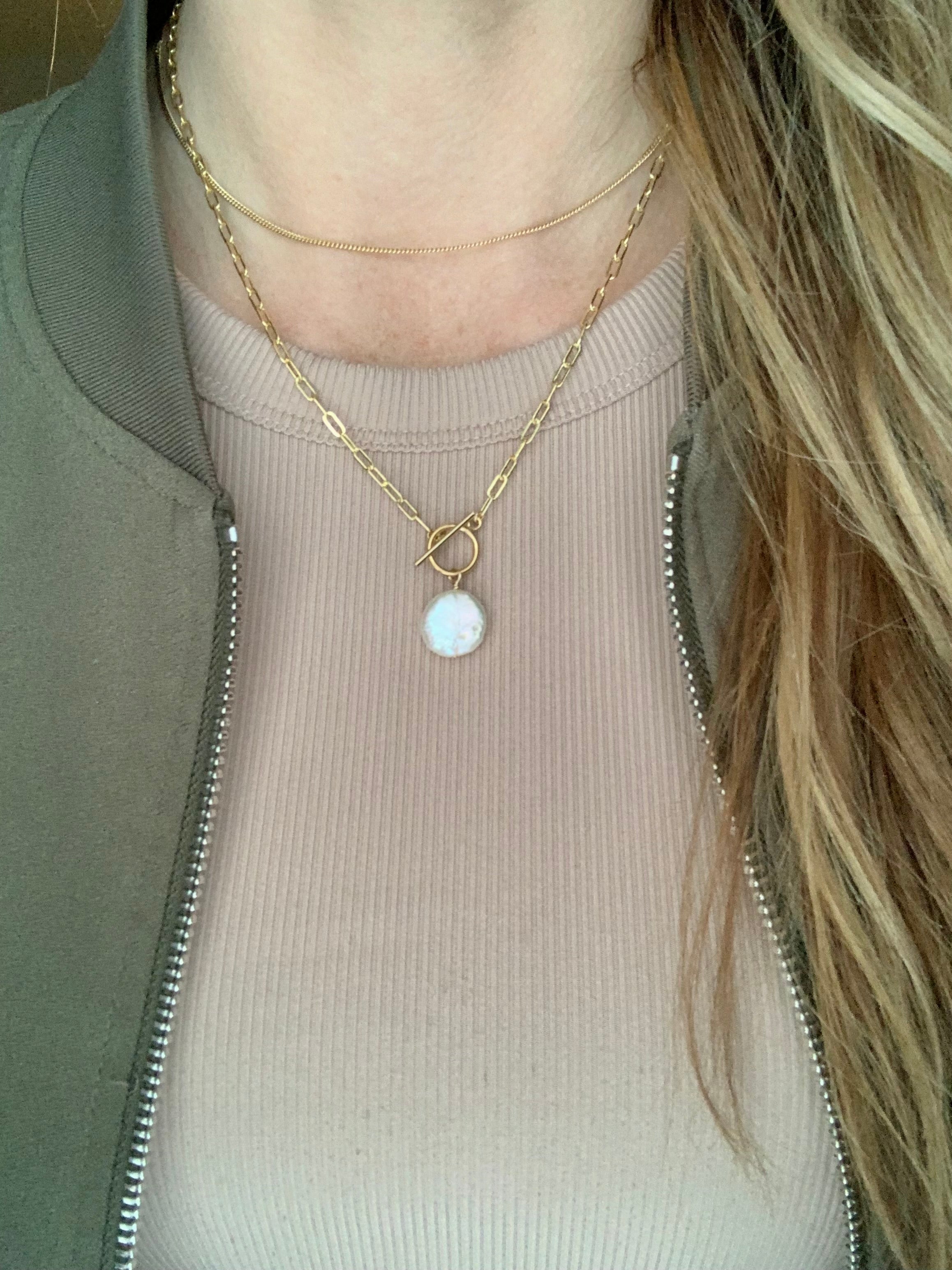coin pearl toggle necklace