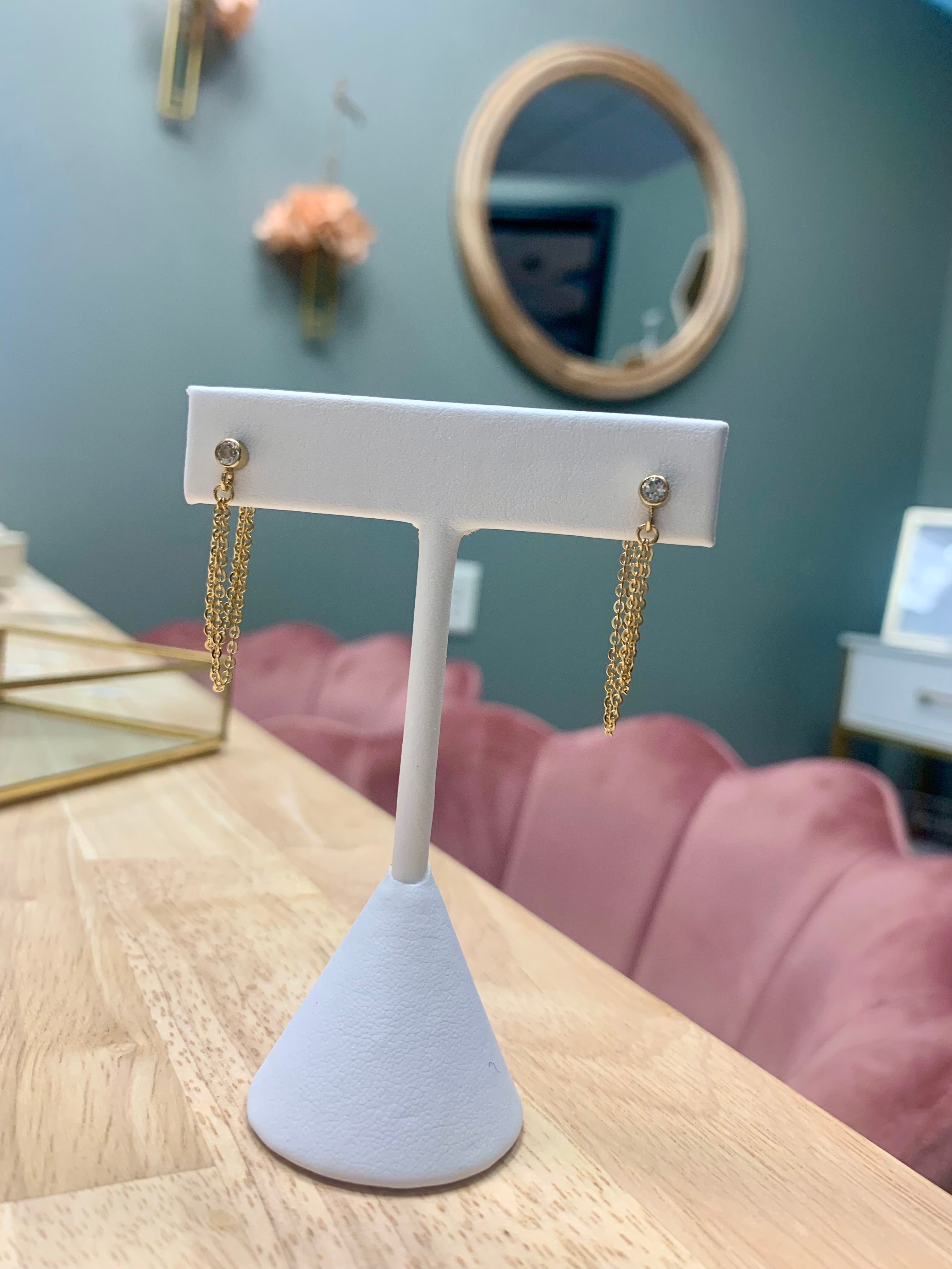 white topaz chain earrings