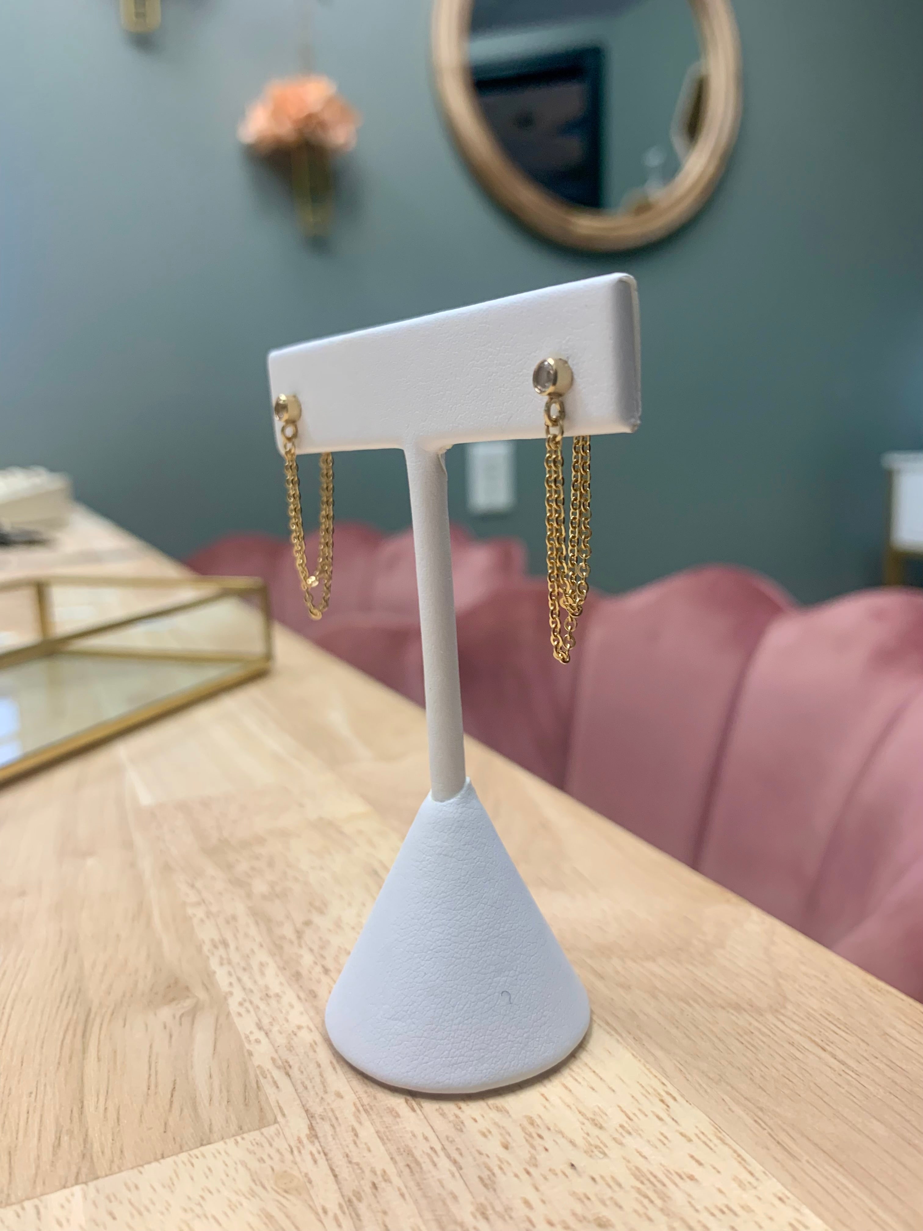 white topaz chain earrings