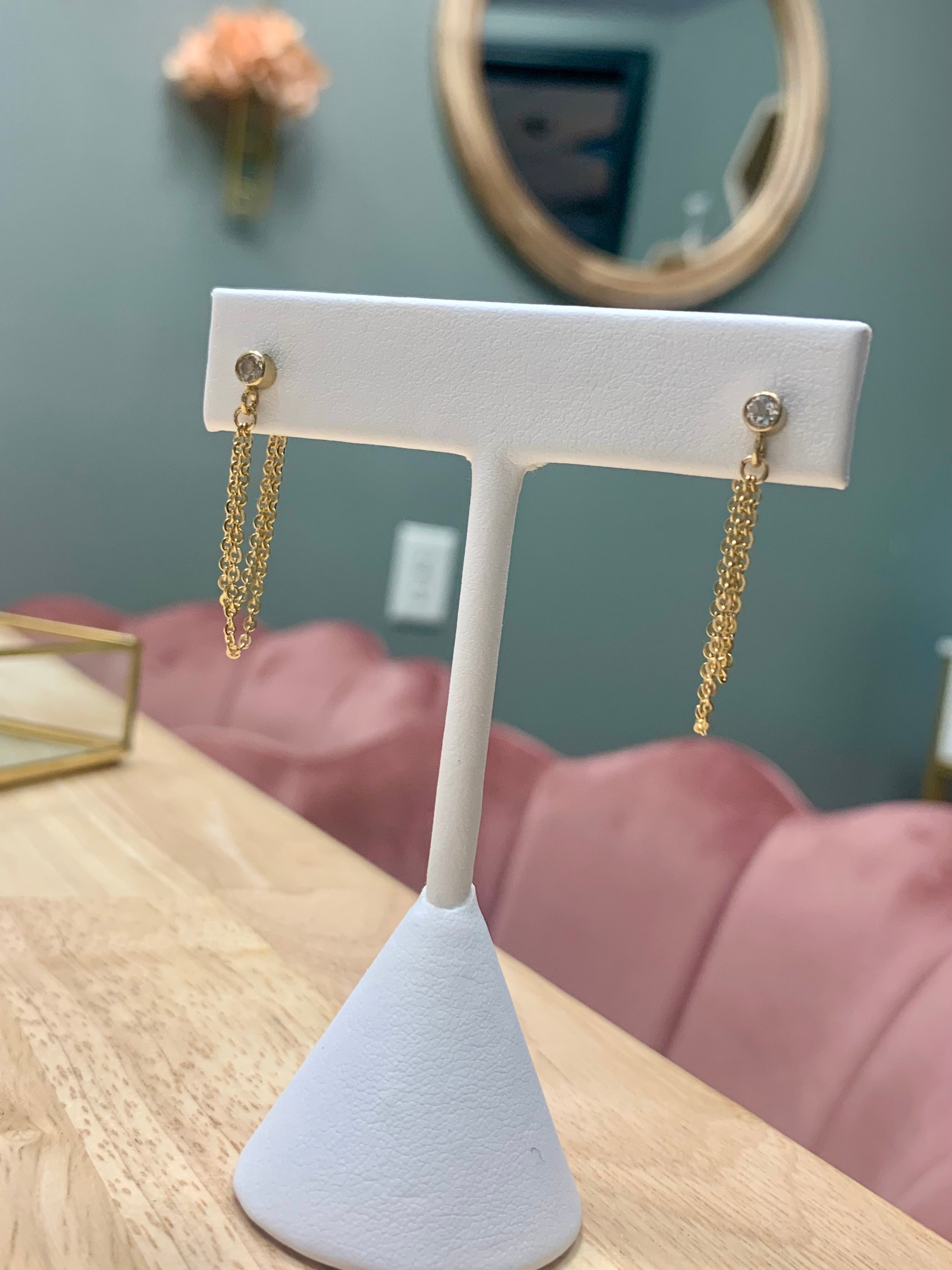 white topaz chain earrings