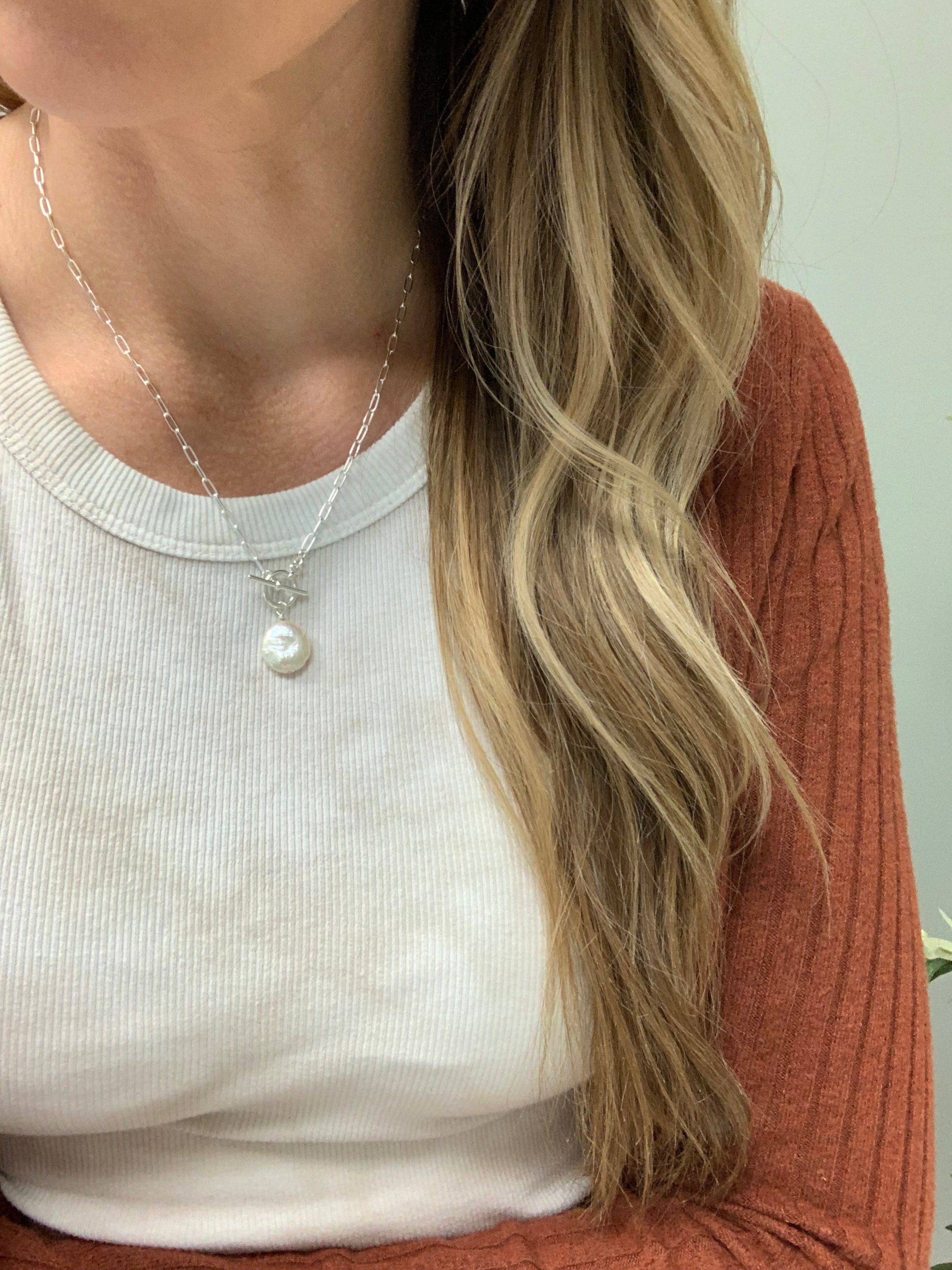 coin pearl toggle necklace