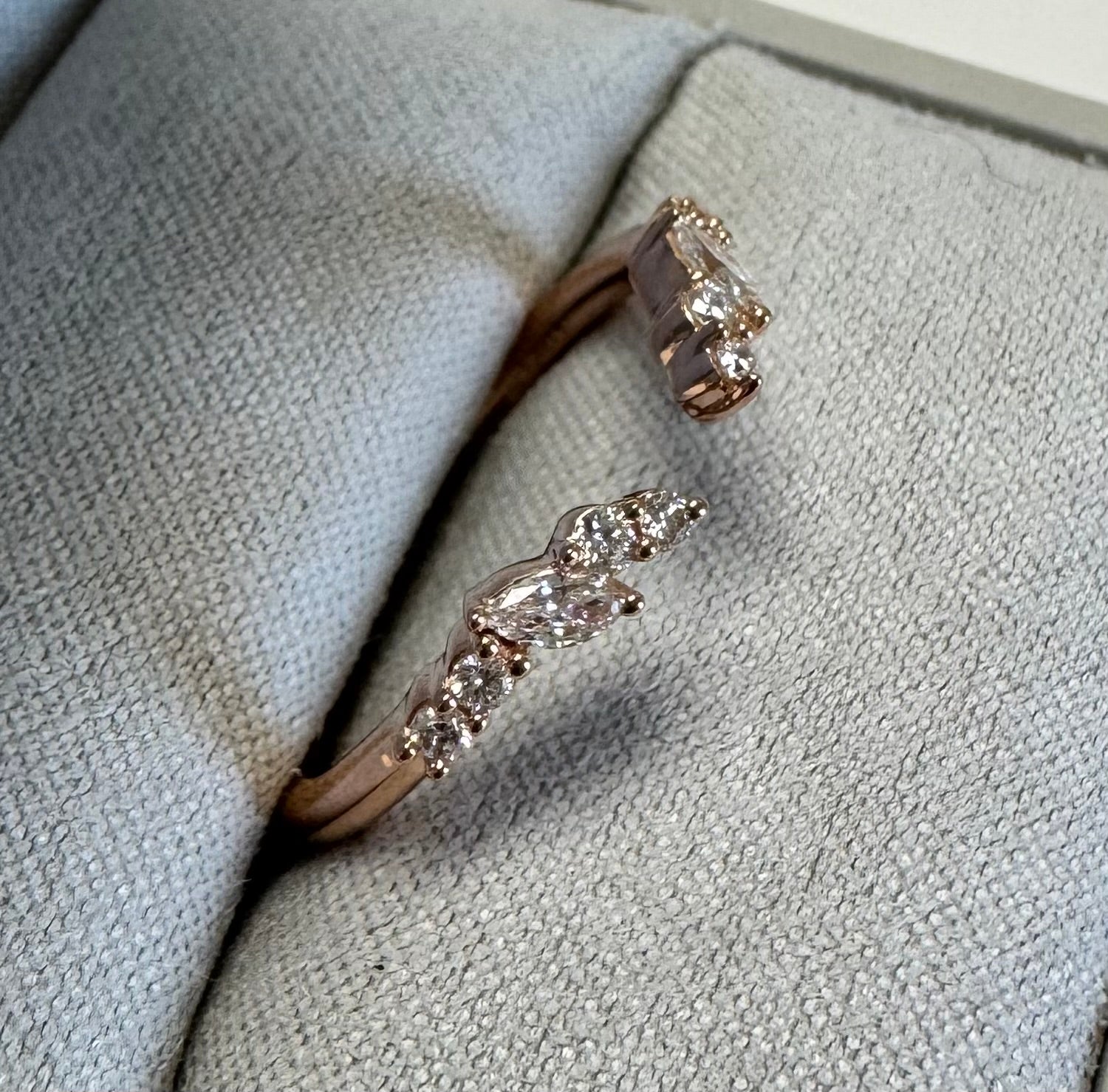 14k rose gold lab grown diamond open style wedding band. Size 8.