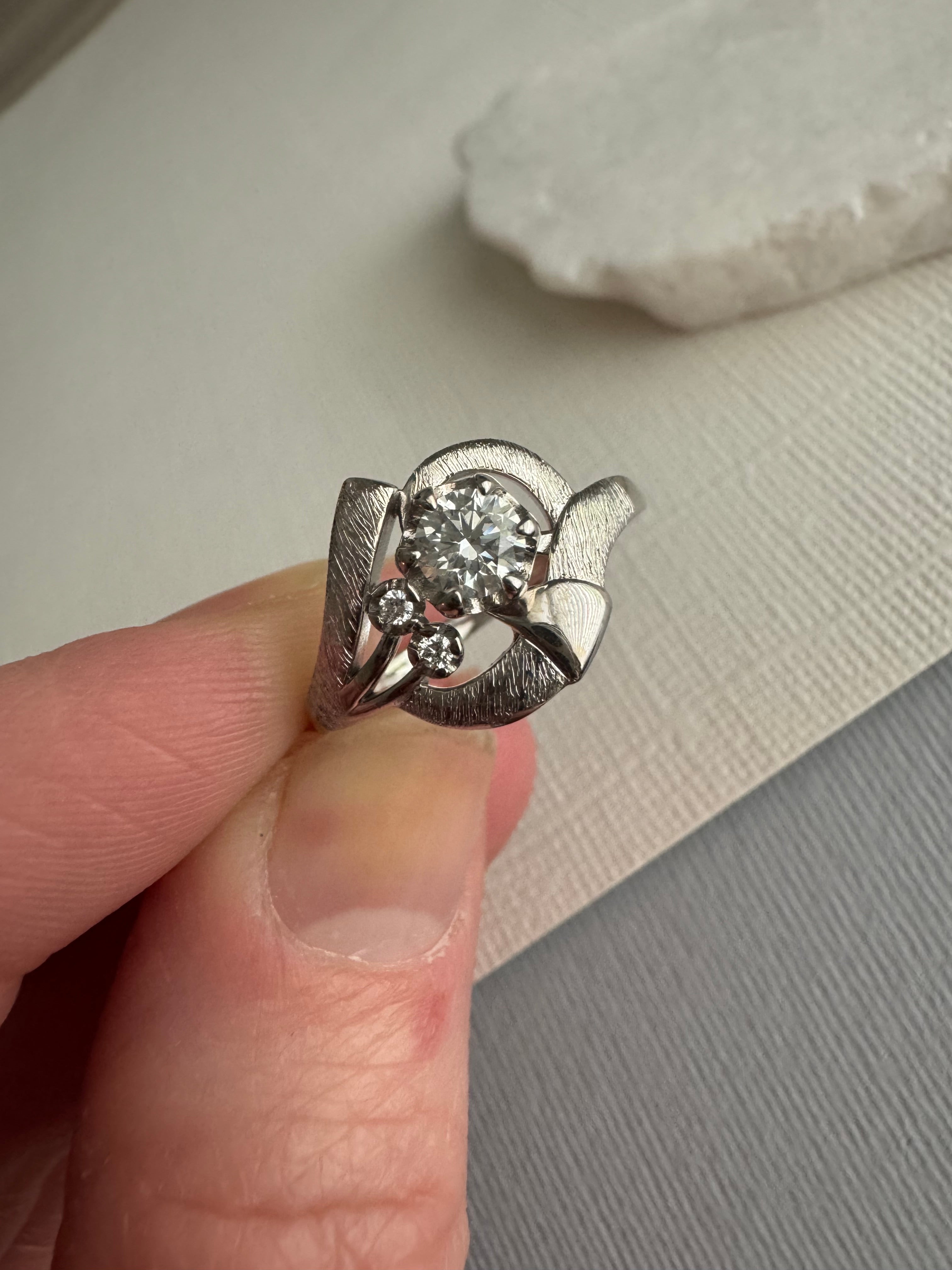Custom 14k white gold free form diamond ring with florentine finish. Size 6.5. Made to look like customer's lost ring.
