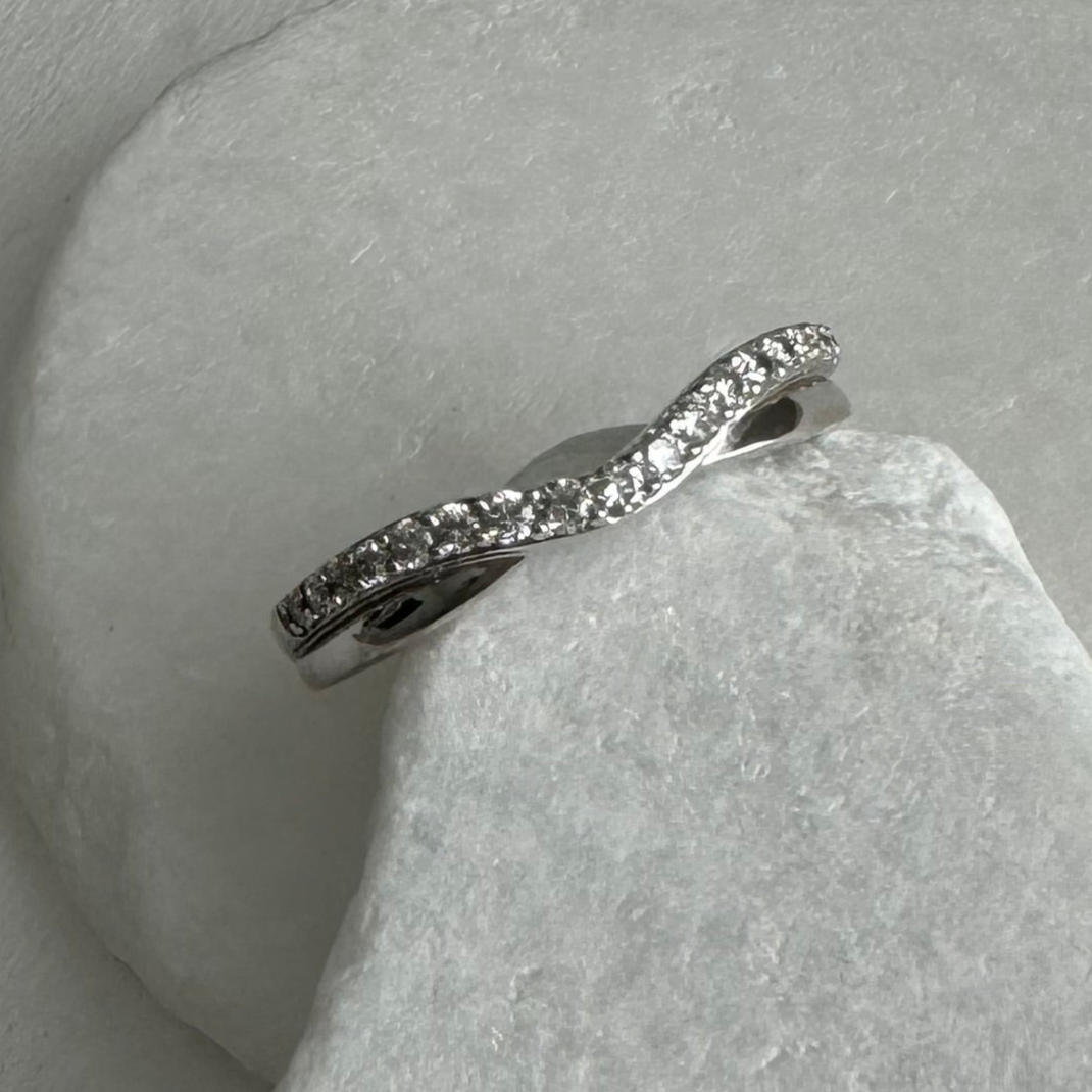 Repair: Rhodium plate & size up to 8. Ladies 10k rose gold diamond contoured wedding band