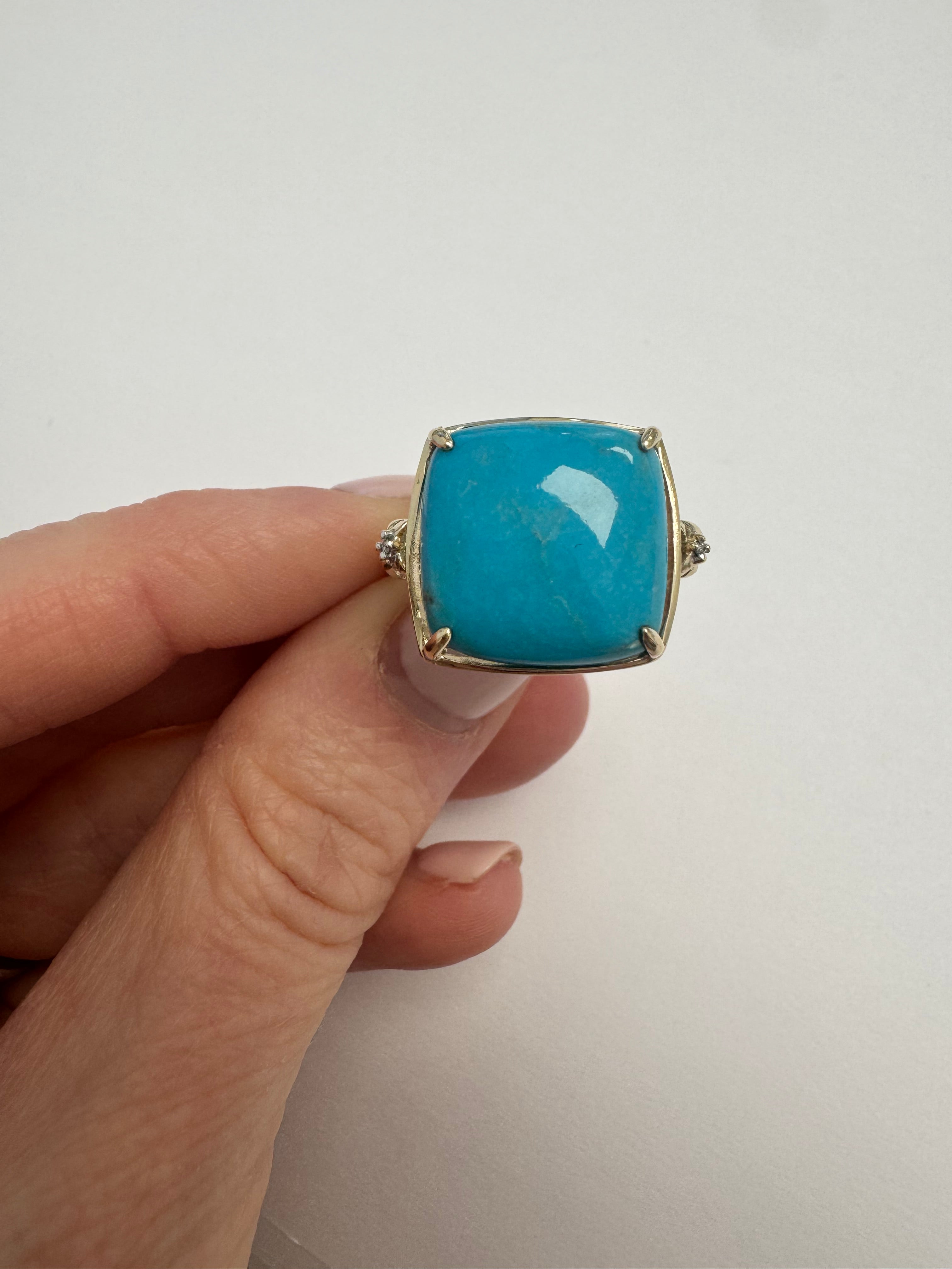 Yellow gold turquoise and diamond fashion ring. Size up to 9.75.