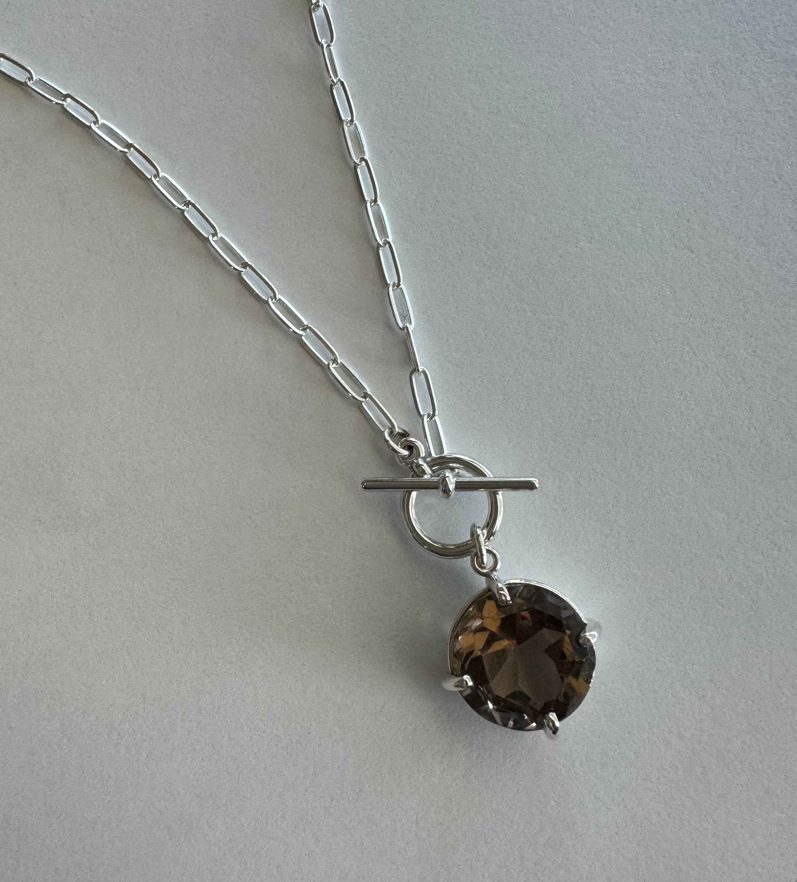 Sterling Silver Smokey Quartz Toggle Necklace