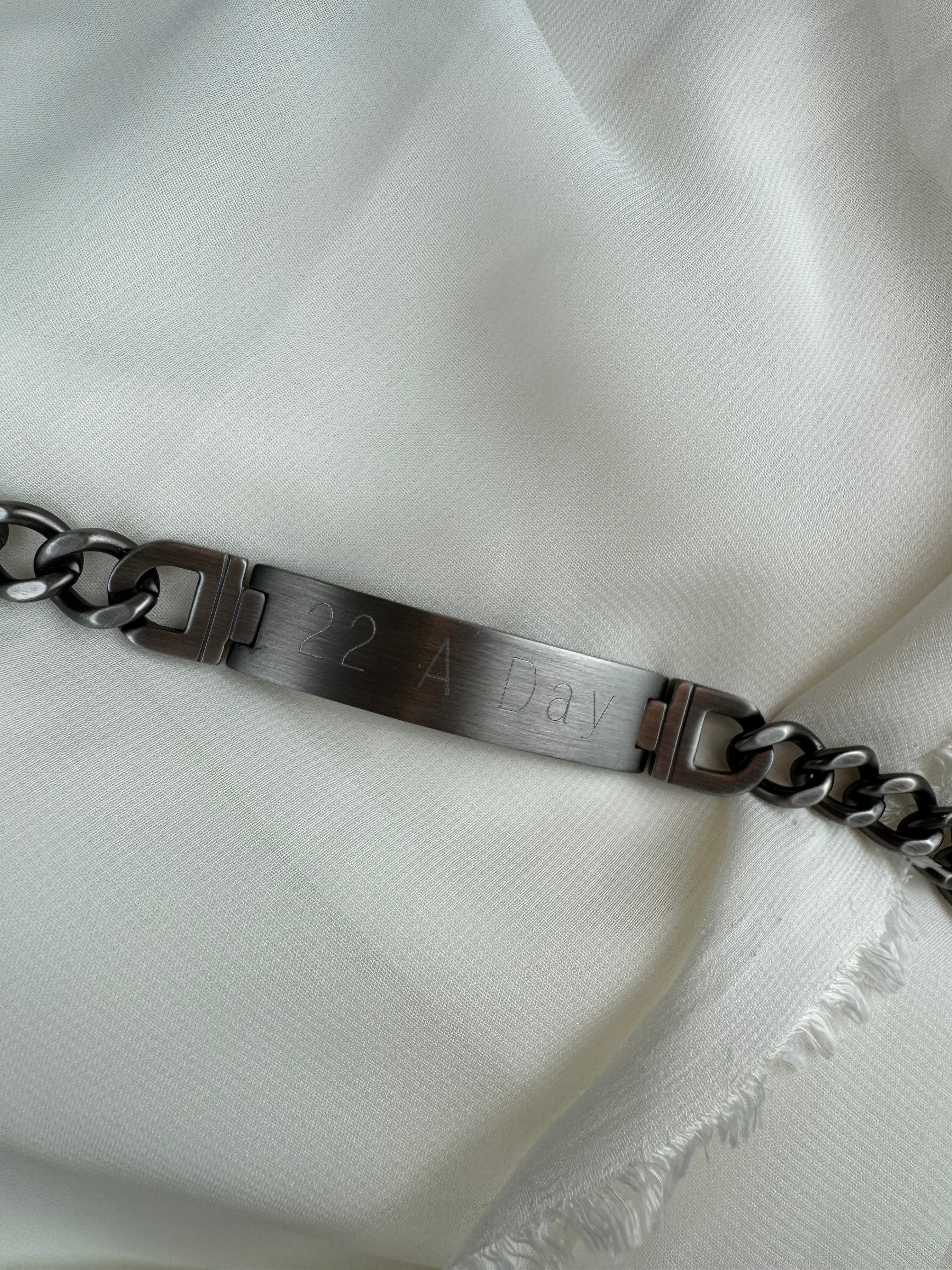 Engraved Stainless Steel Brushed Antiqued White Bronze Plated Curb Chain Bracelet (8.75")