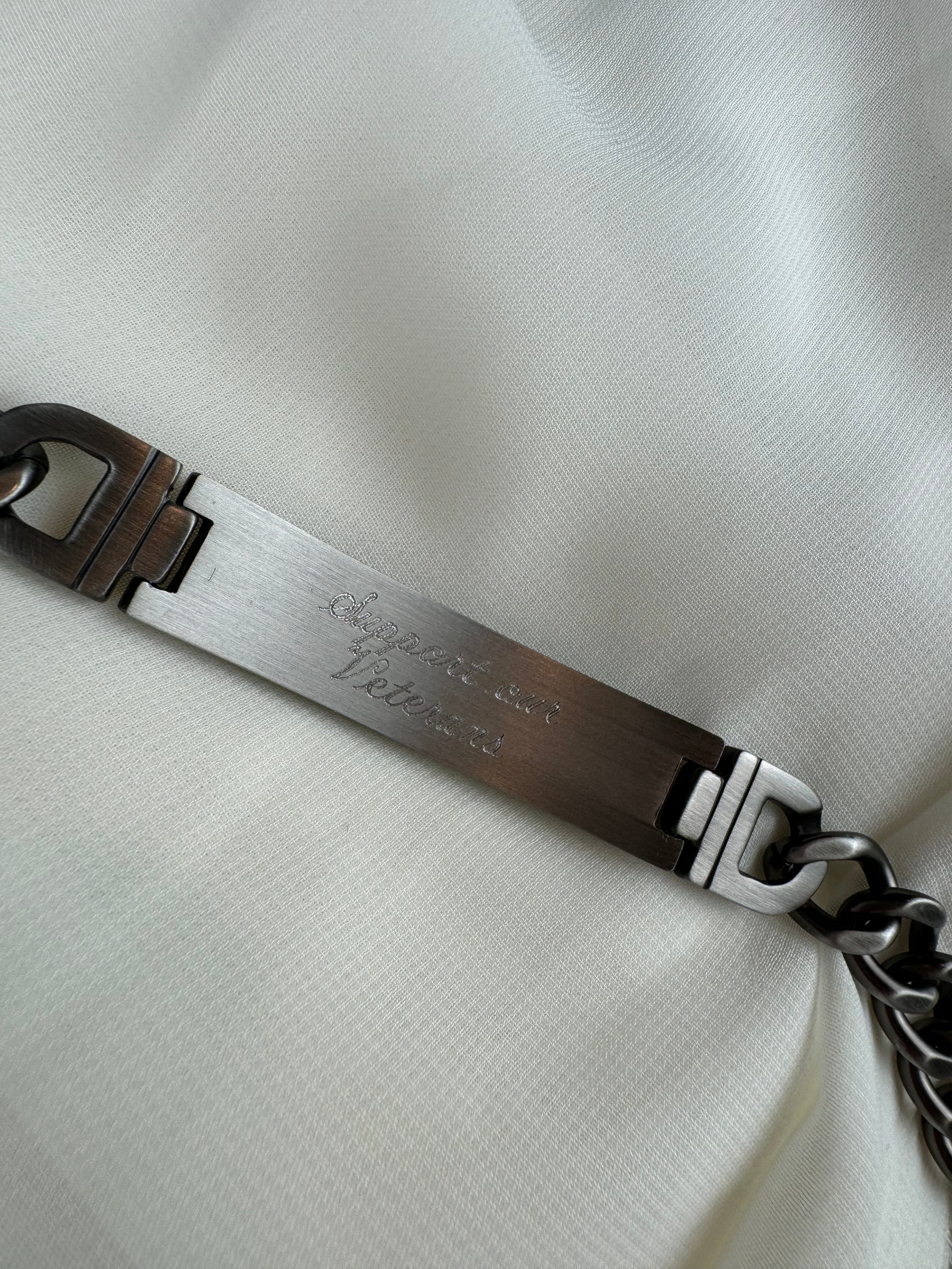 Engraved Stainless Steel Brushed Antiqued White Bronze Plated Curb Chain Bracelet (8.75")