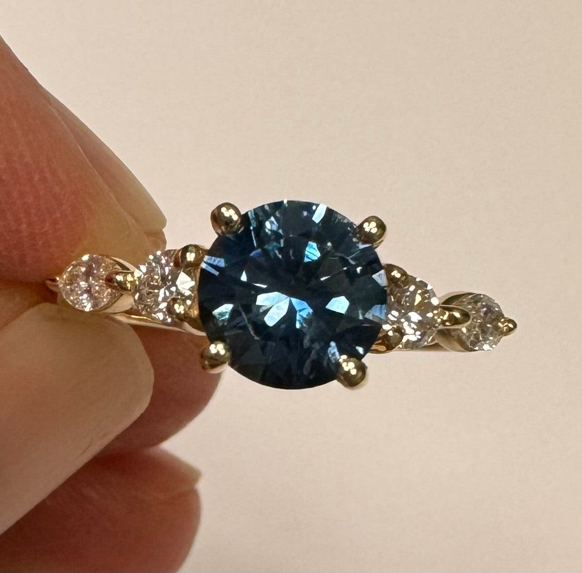Custom 14k yellow gold sapphire and diamond engagement ring