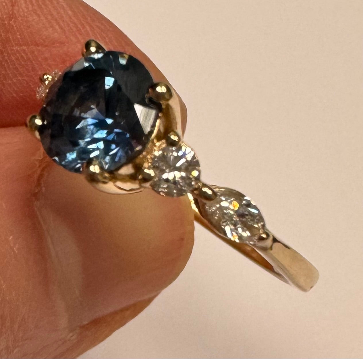 Custom 14k yellow gold sapphire and diamond engagement ring