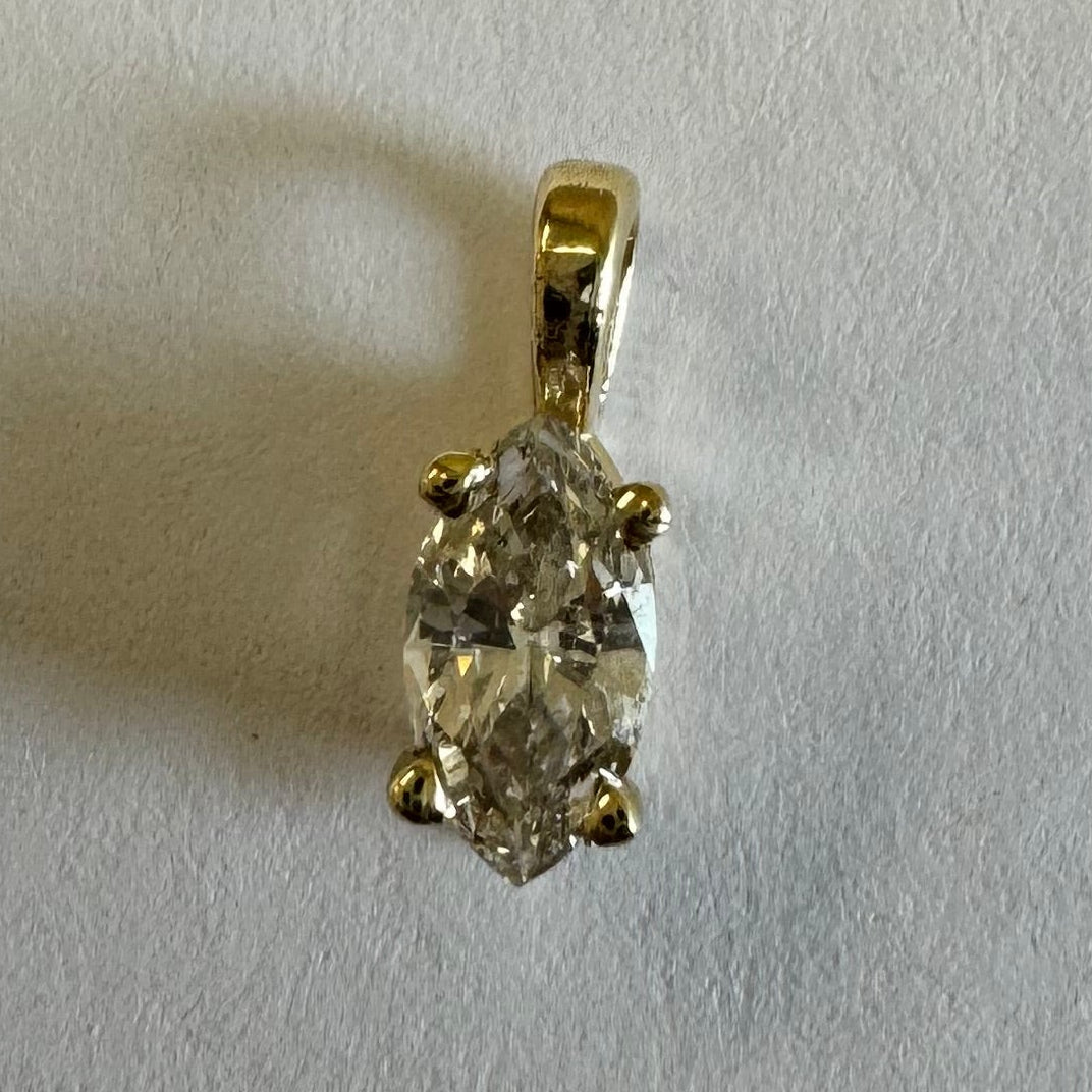 Set customer's 6x3mm marquise diamond in 4 prong basket style pendant (14k yellow gold)