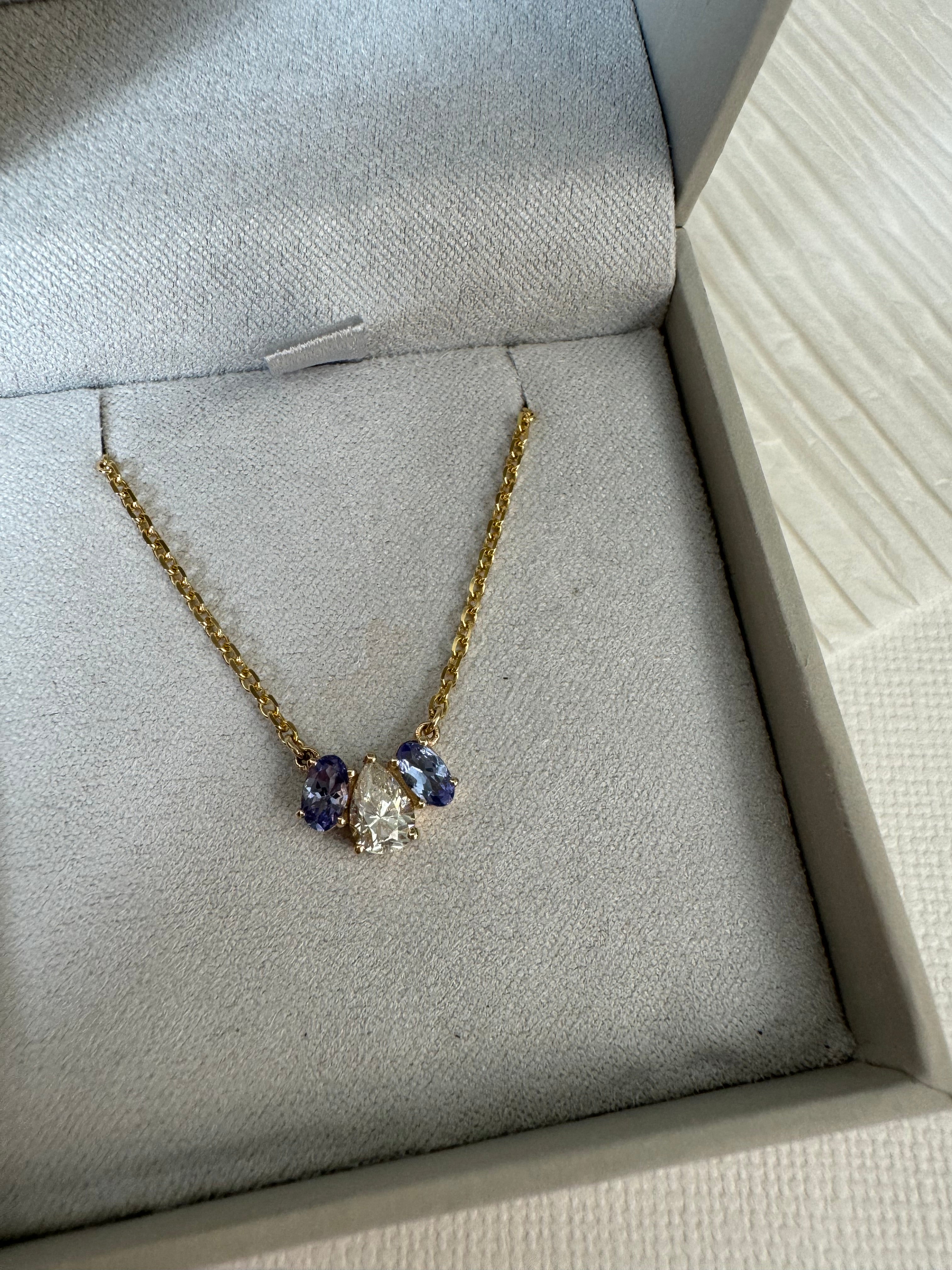 Custom: 10k yellow gold diamond and tanzanite necklace