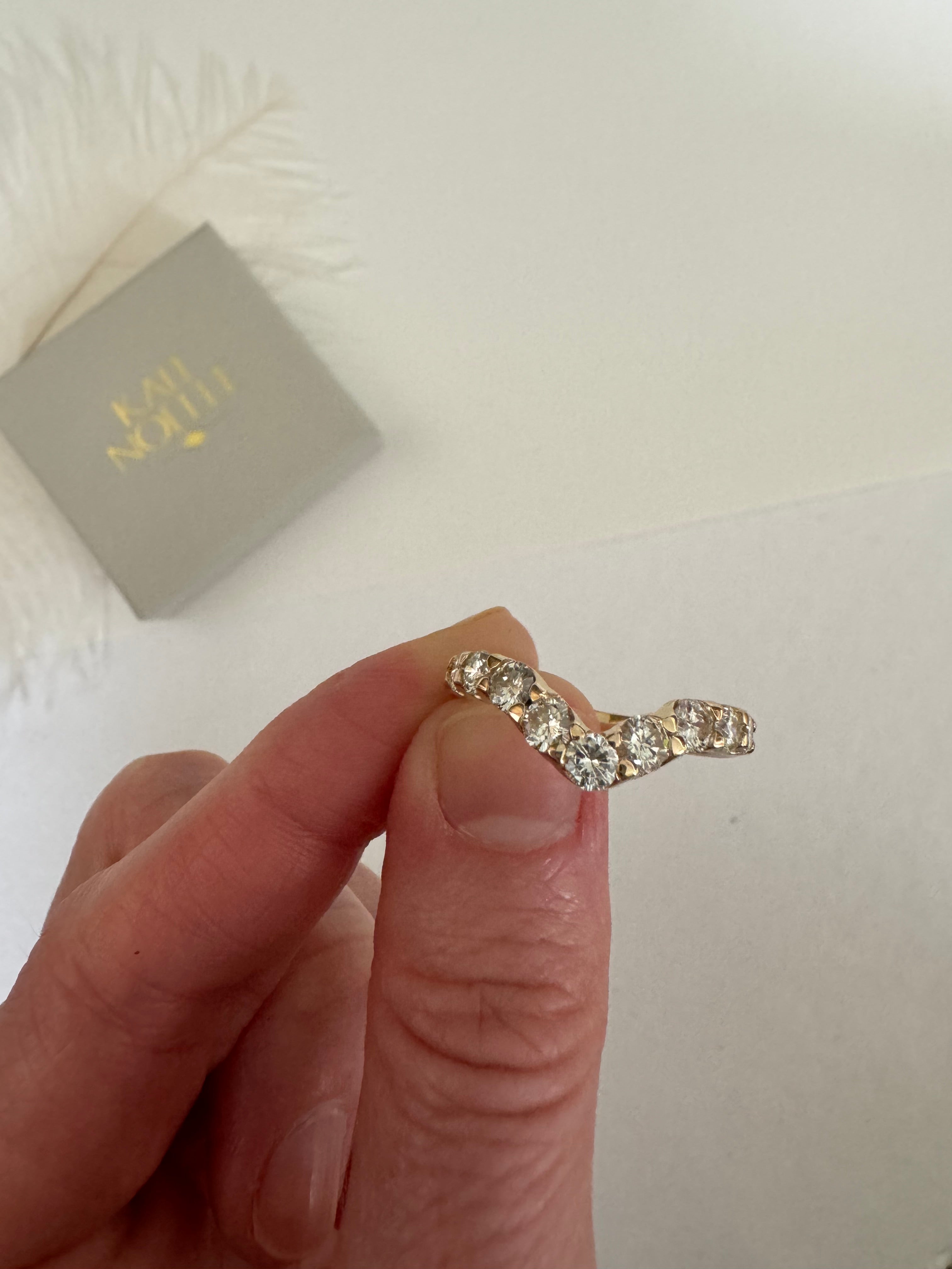 Custom: 14k yellow gold curved diamond wedding band