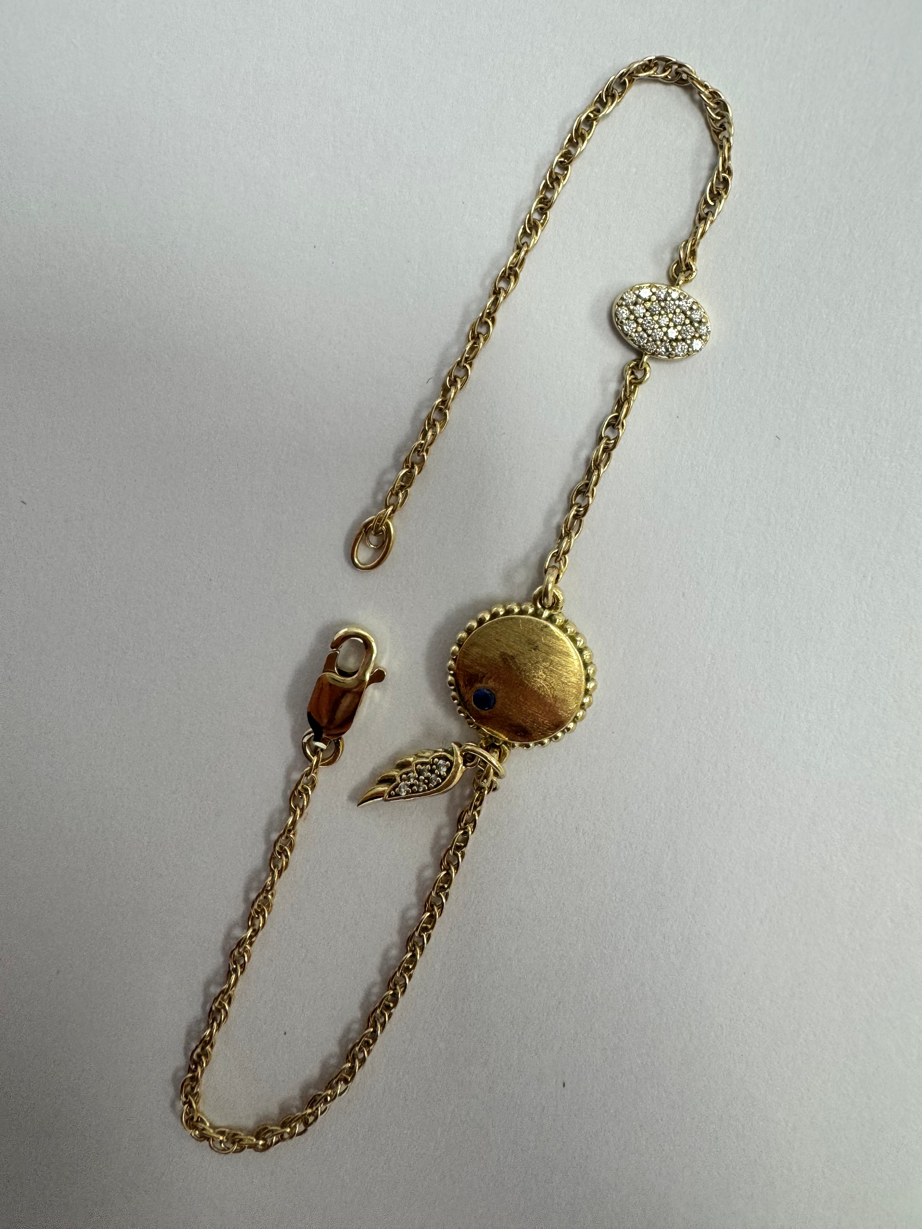 Replace lobster (10k yellow gold, 10.25 x 3.75mm) on rope bracelet with engraved disc and pave diamond charm