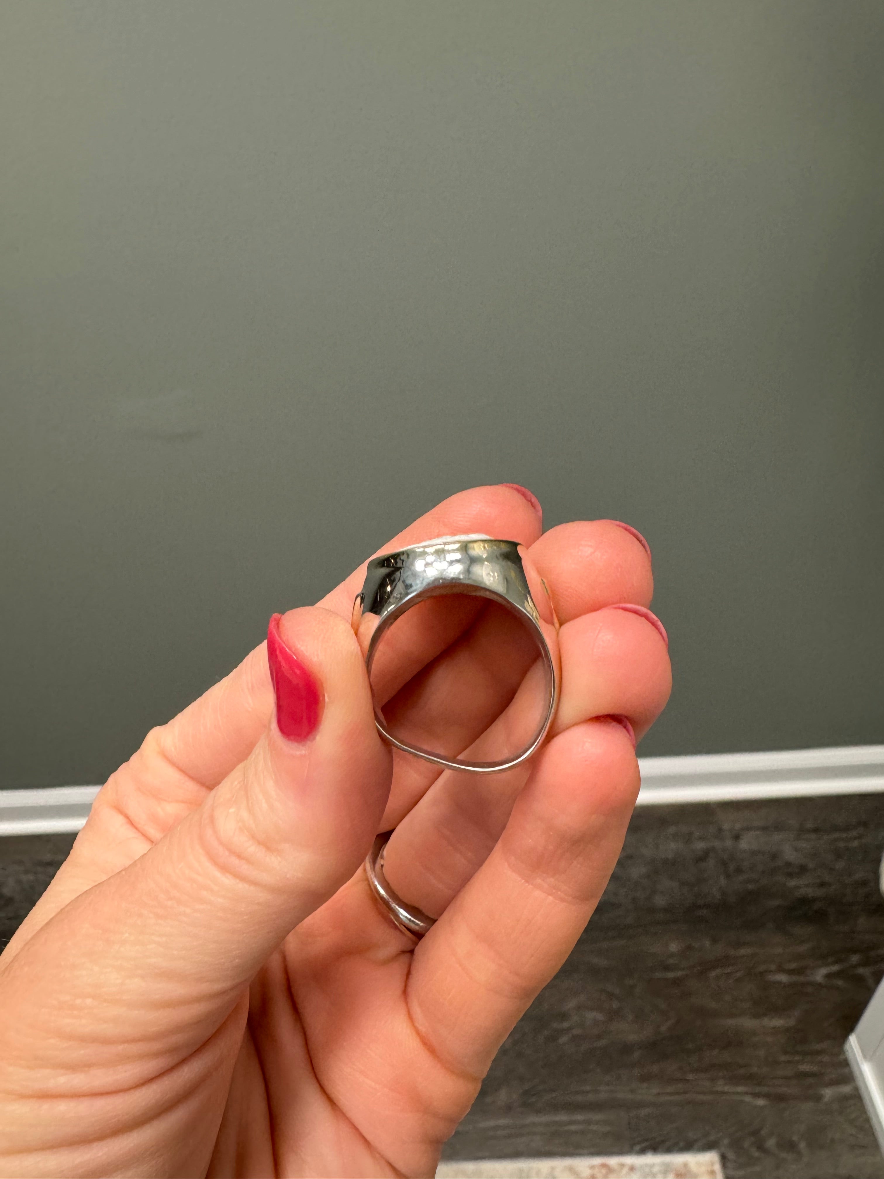 Sterling Silver Cameo Ring: Add 14k yg bezel and trim triangles. Polish but DON'T CHANGE SHANK SHAPE.