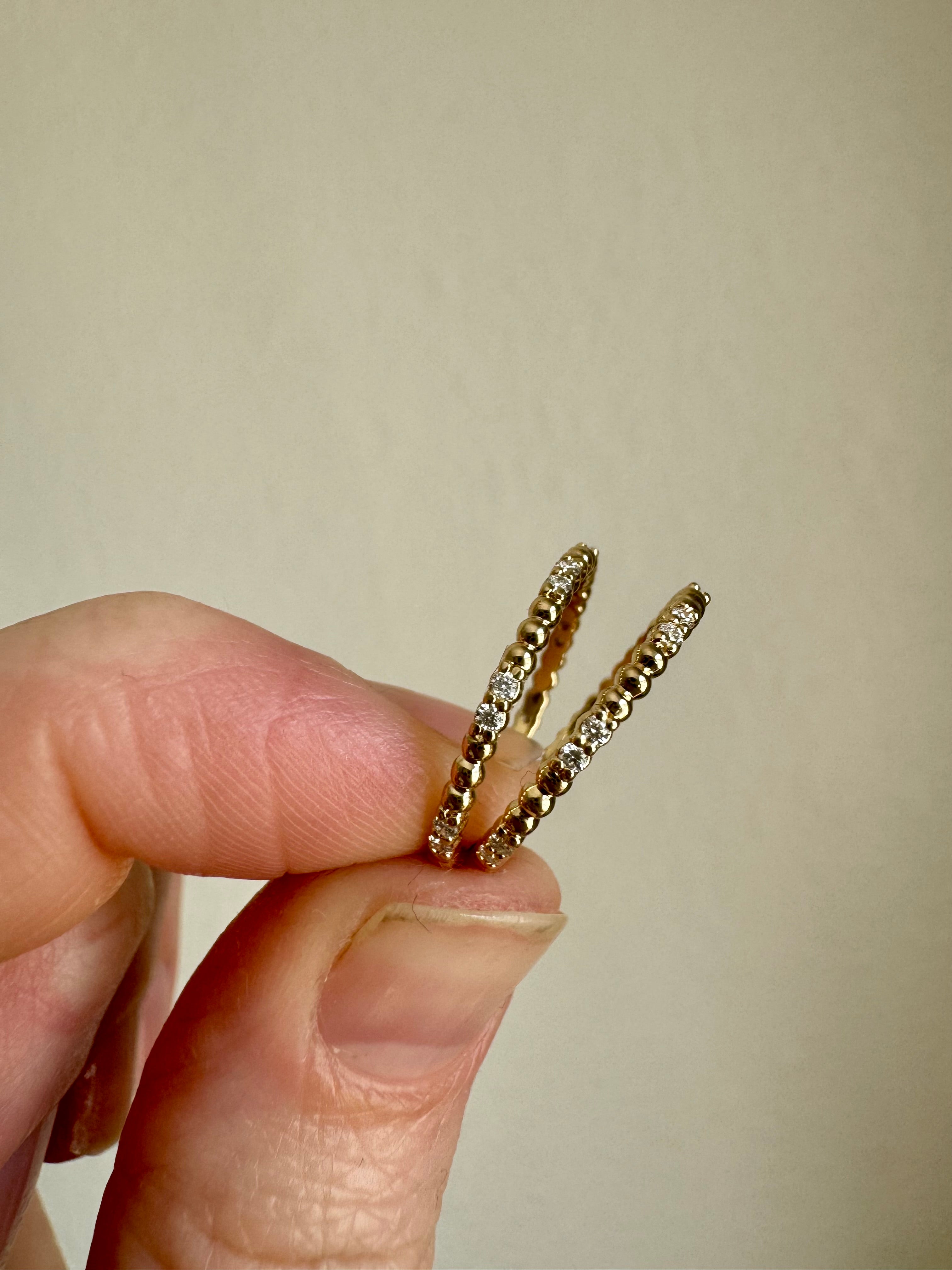 2- 14k yellow gold diamond bead style stack ring- size 5