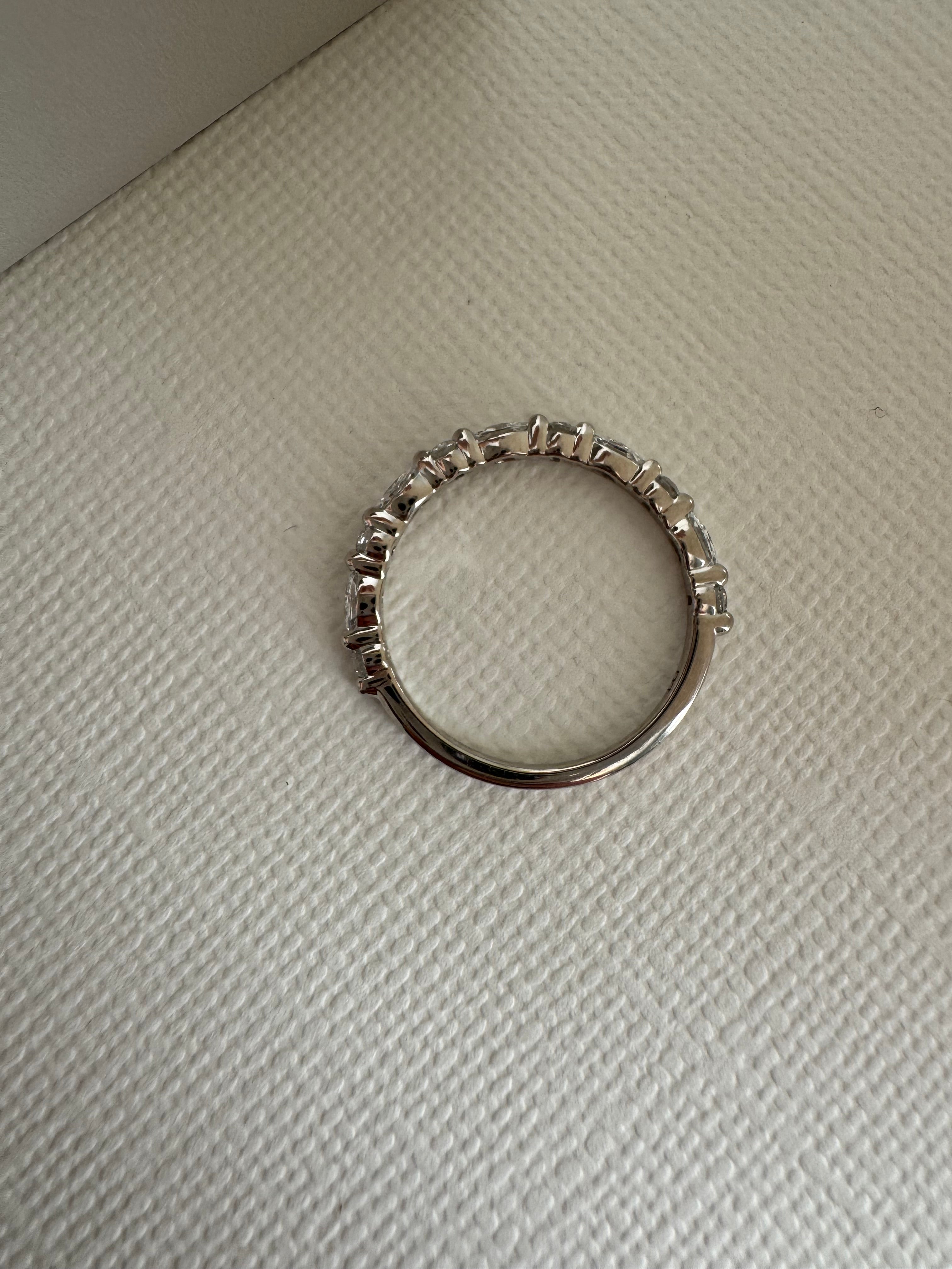 14k white gold lab grown round and marquise diamond wedding band. Size 5.75. Carat weight= approx. 0.37 cts. approx: