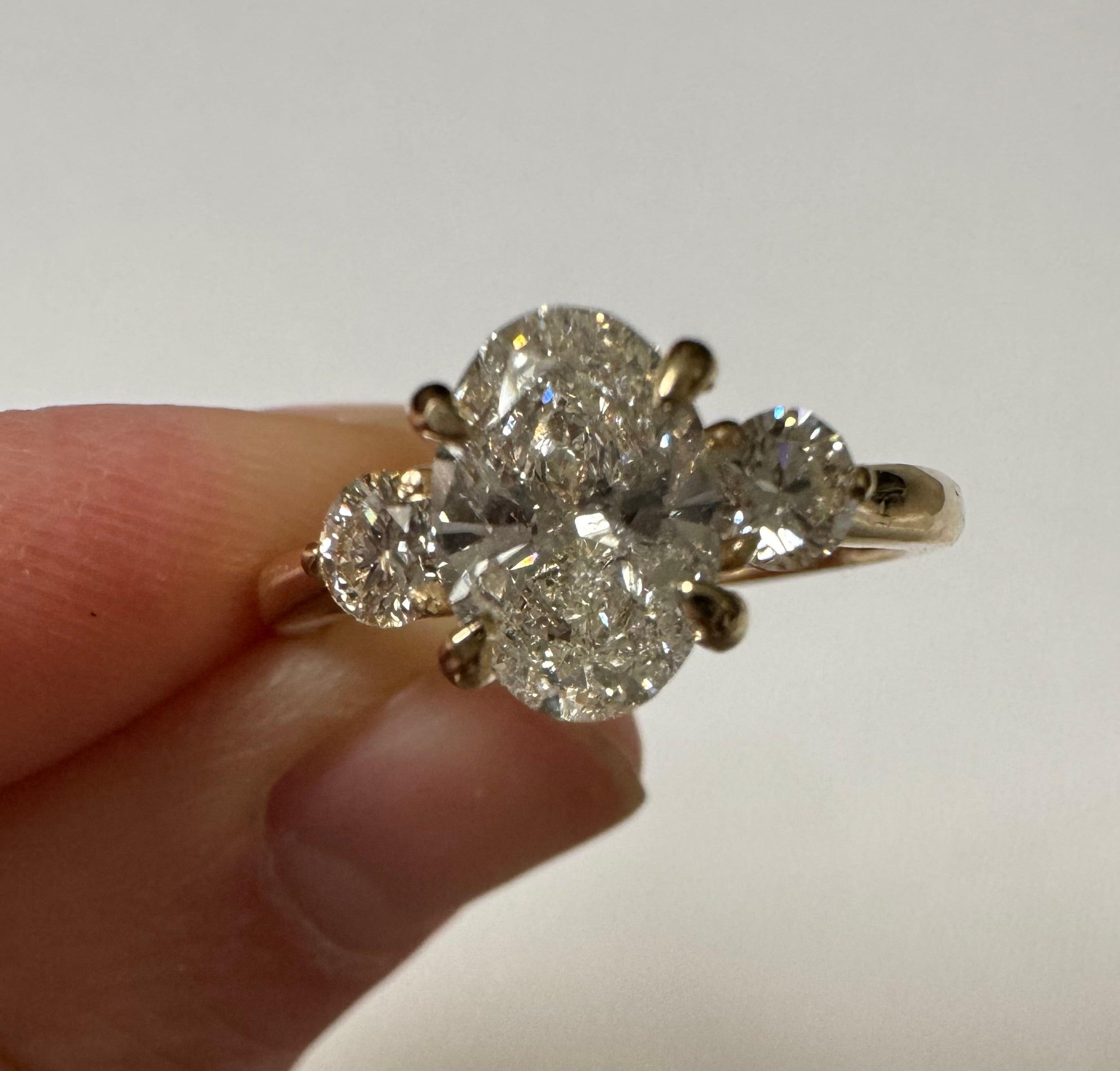 One, 14k yellow gold diamond three stone engagement ring - Size 7