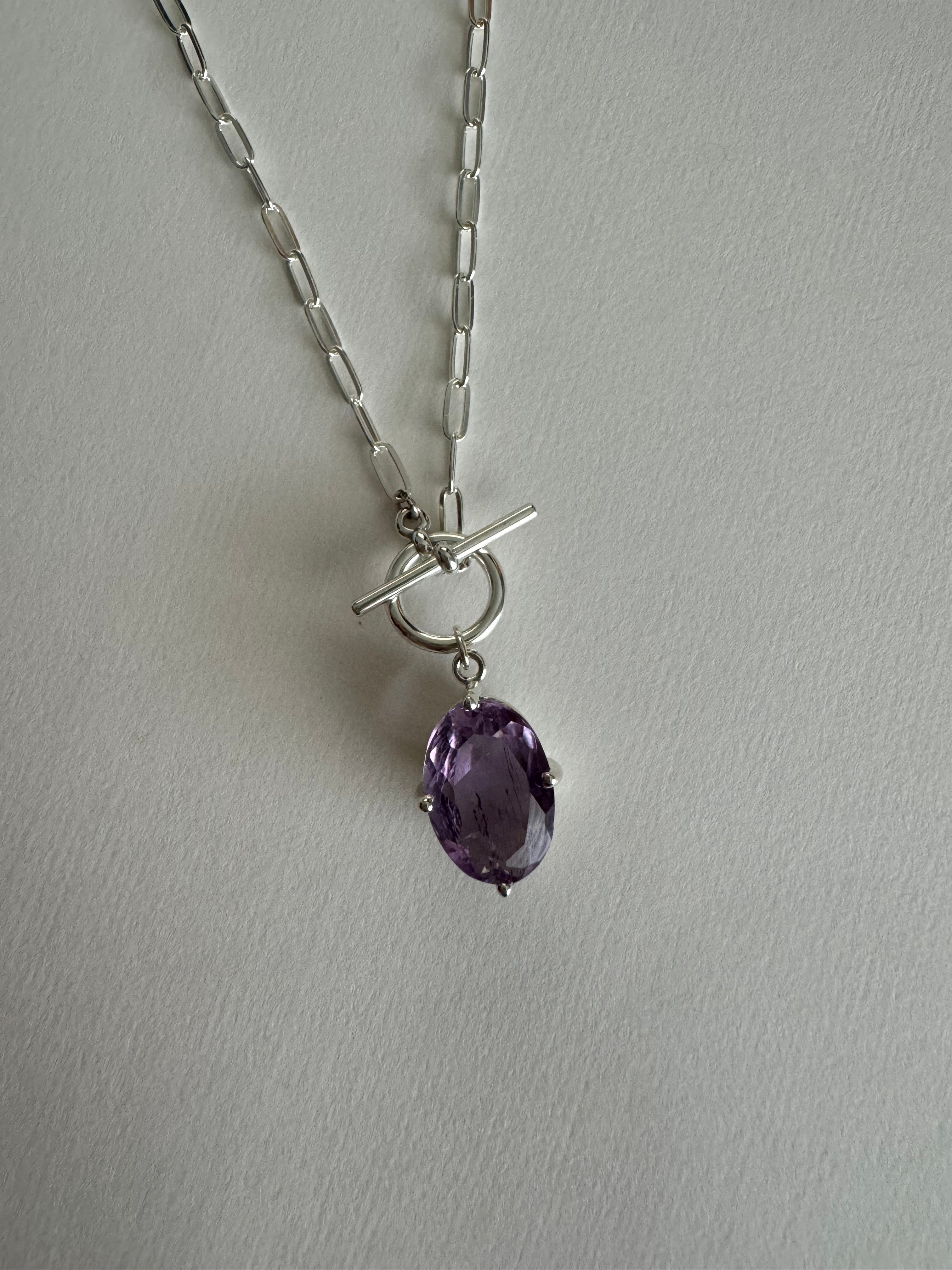 Sterling Silver Amethyst Toggle Necklace