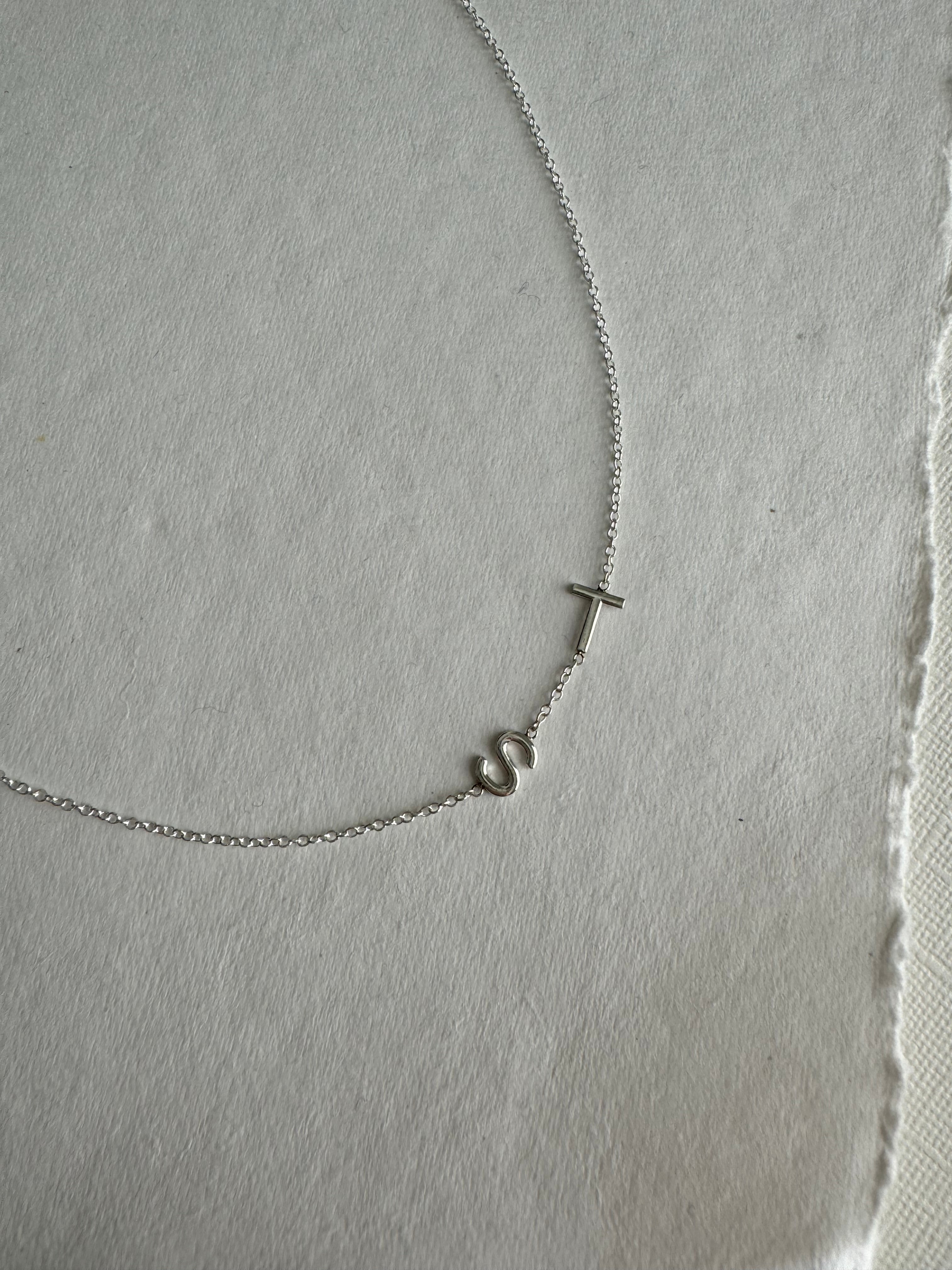 Sterling Silver Initial T S Necklace - 17.25"