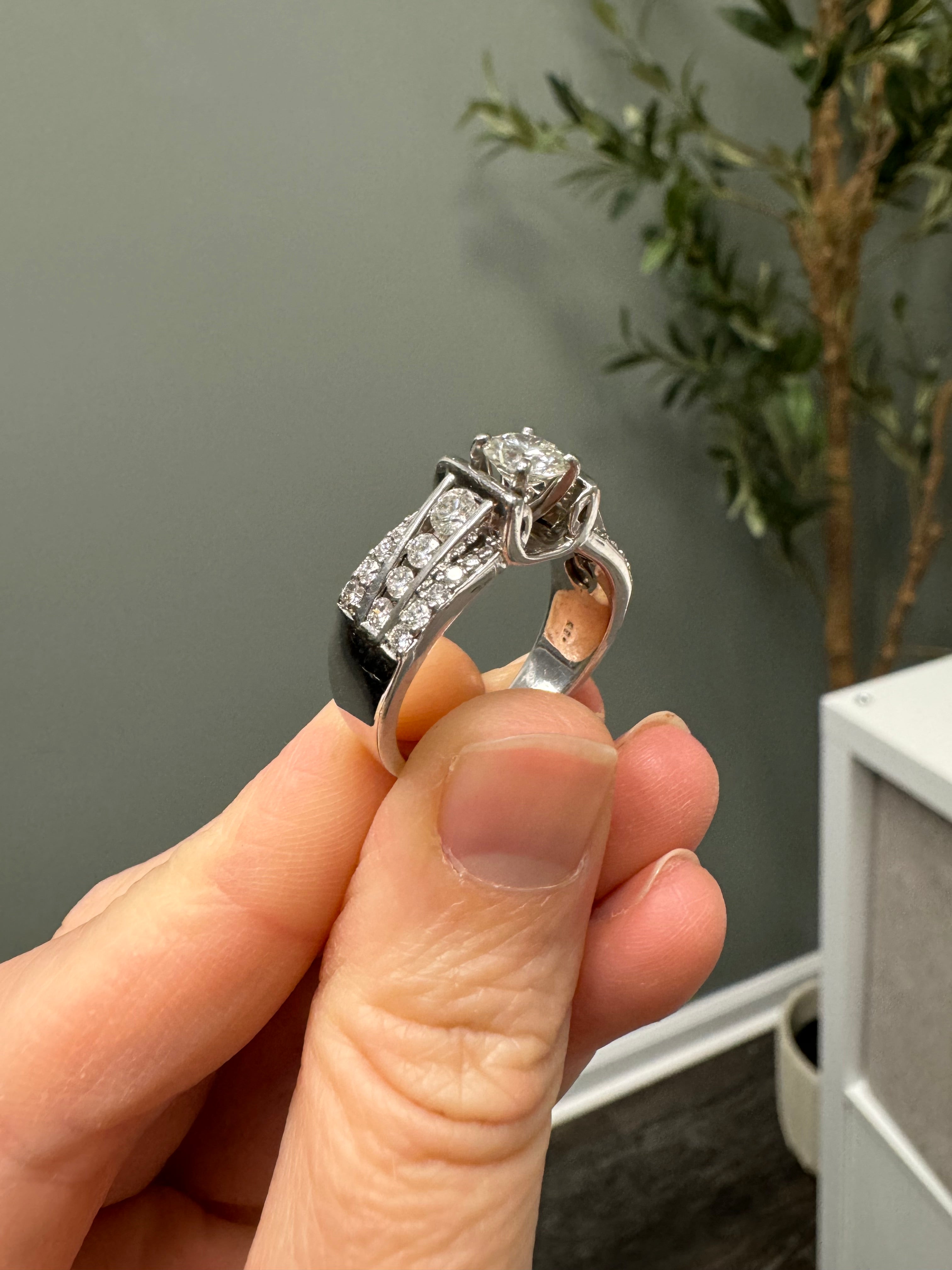Rhodium plate 14k white gold diamond engagement ring