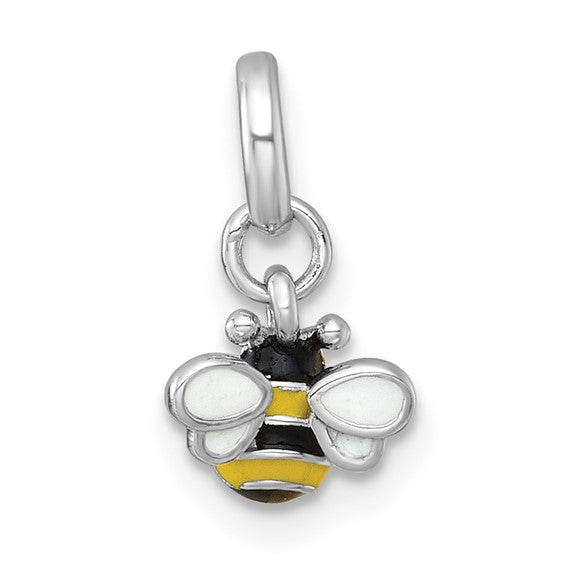 Sterling Silver Rhodium-plated Black/Yellow with White Enamel Bee Charm