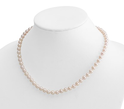 6-7mm White Round Akoya Saltwater Cultured Pearl Necklace with a 14k yellow gold clasp. 18 inch.