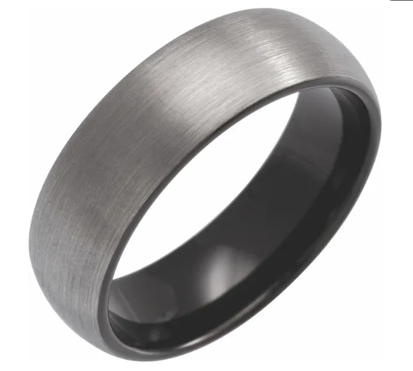 Half round comfort fit Tungsten band with Black PVD on the inside . Size 8.5. 7mm wide.
