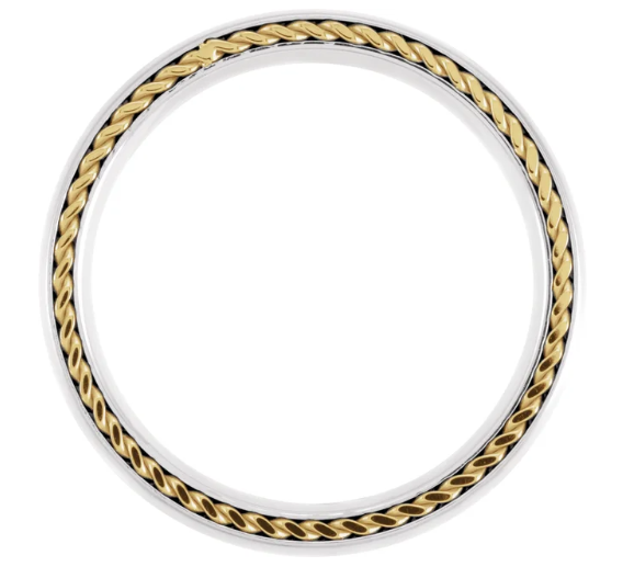 Titanium & 18K Yellow Gold PVD Rope Inlay 6 mm Comfort-Fit Half Round Band in a Size 9.5