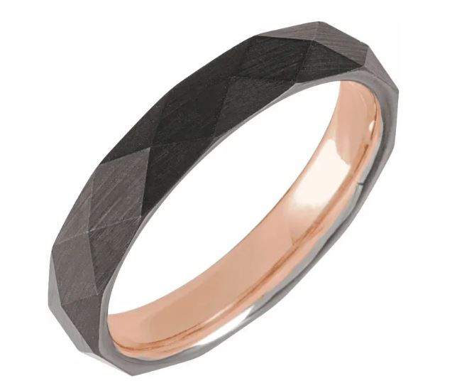 18K Rose Gold PVD Tungsten 4 mm Geometric Faceted Comfort-Fit Band Size 7